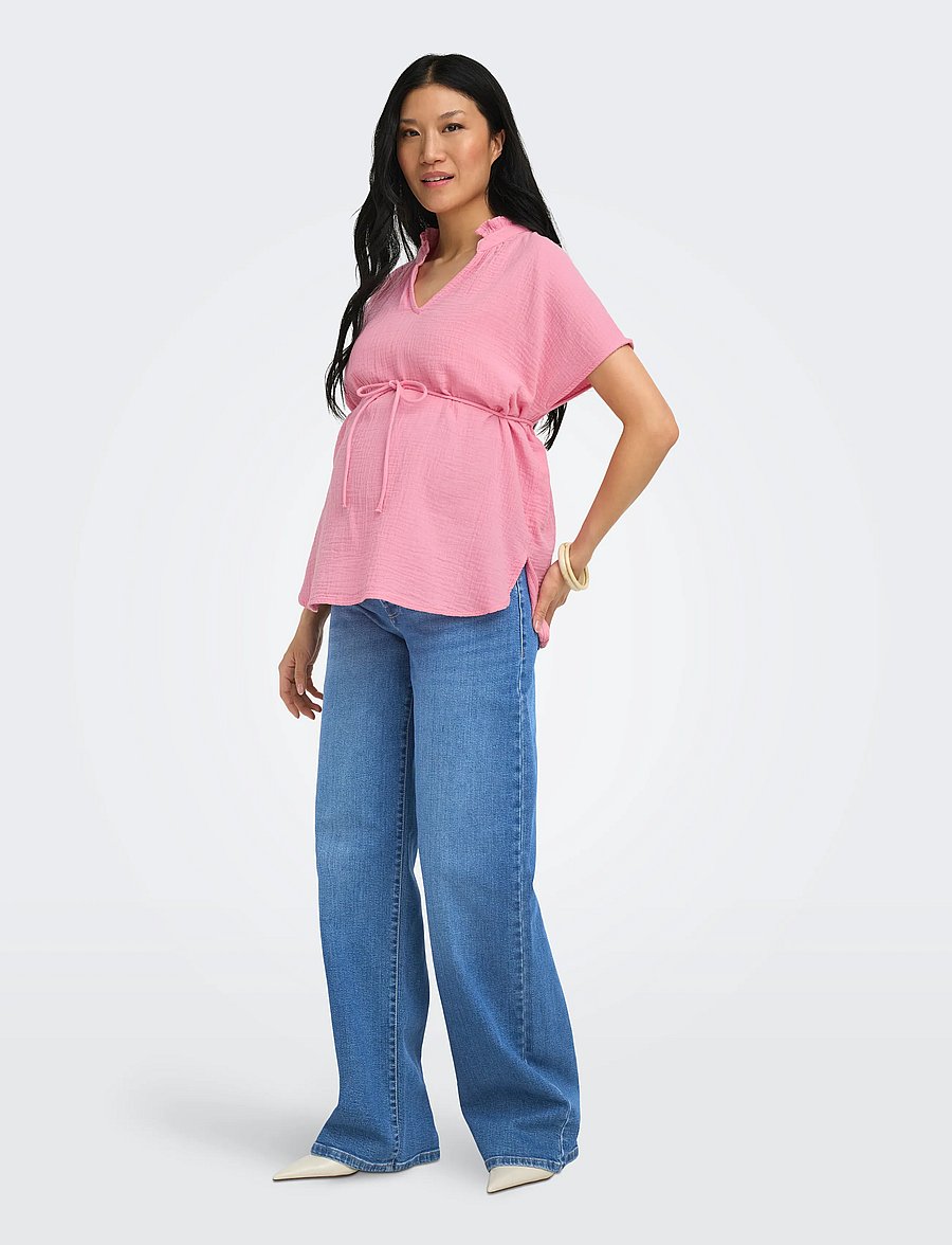 Only Maternity - OLMTHYRA S/S V-NECK TOP WVN - kurzärmelige blusen - sea pink - 5