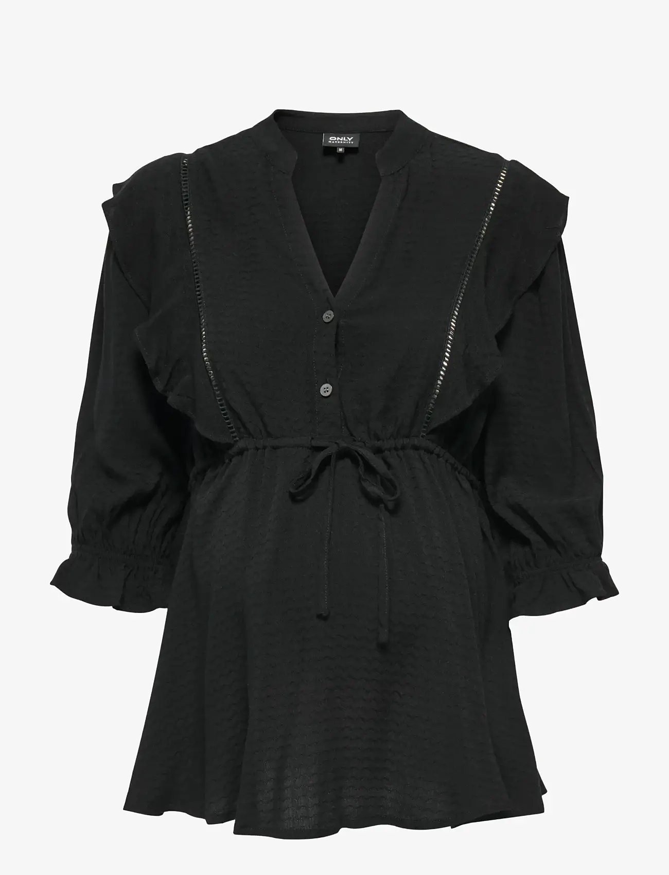 Only Maternity - OLMSALLI 2/4 V-NECK FRILL TOP WVN - långärmade blusar - black - 1