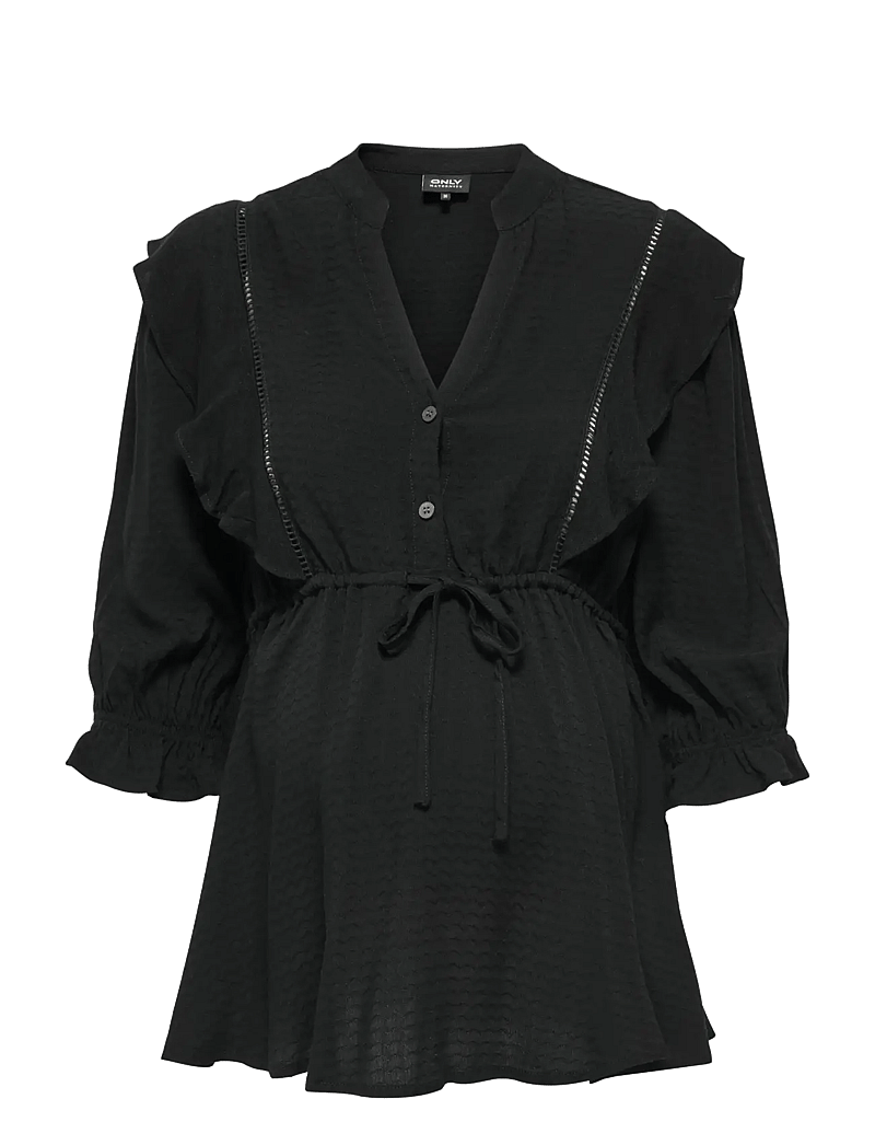 Only Maternity - OLMSALLI 2/4 V-NECK FRILL TOP WVN - långärmade blusar - black - 1
