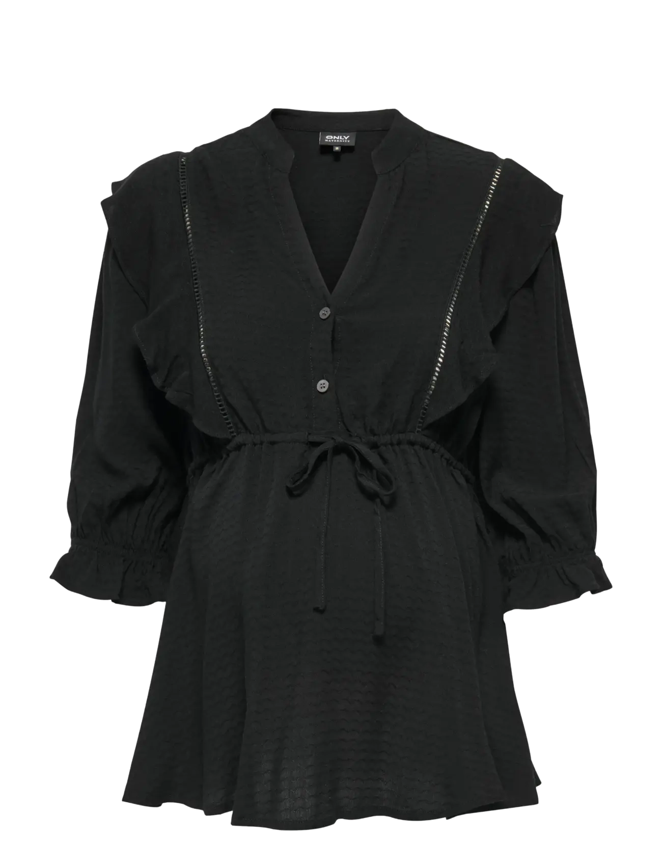 Only Maternity OLMSALLI 2/4 V-NECK FRILL TOP WVN - Bluser - BLACK / black