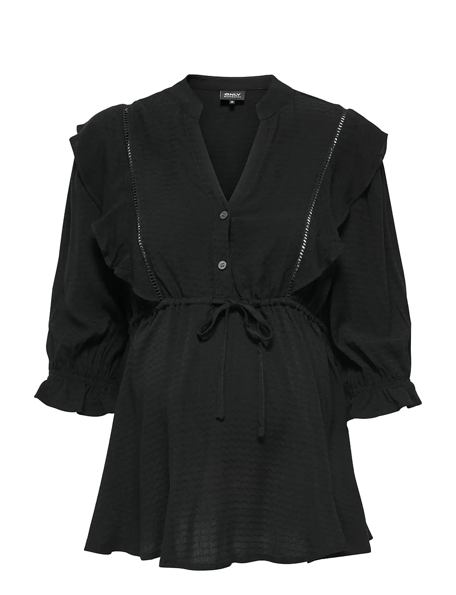 Only Maternity - OLMSALLI 2/4 V-NECK FRILL TOP WVN - långärmade blusar - black - 1