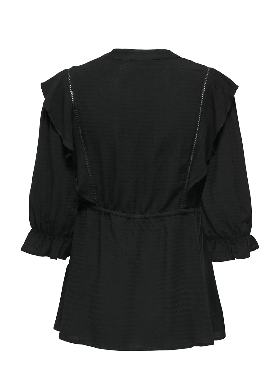 Only Maternity - OLMSALLI 2/4 V-NECK FRILL TOP WVN - långärmade blusar - black - 2