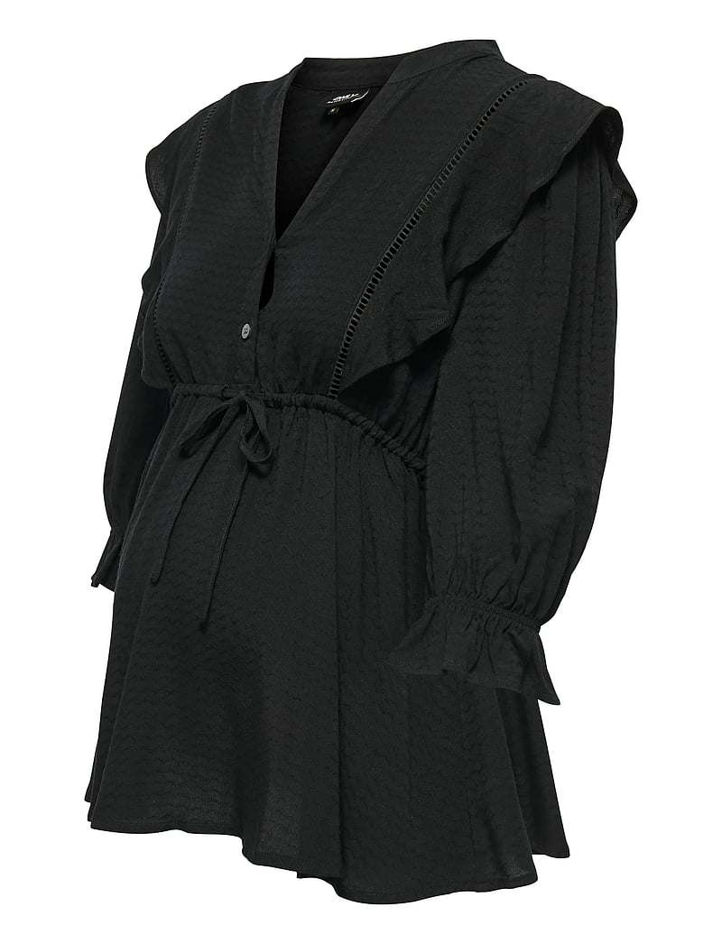 Only Maternity - OLMSALLI 2/4 V-NECK FRILL TOP WVN - långärmade blusar - black - 3