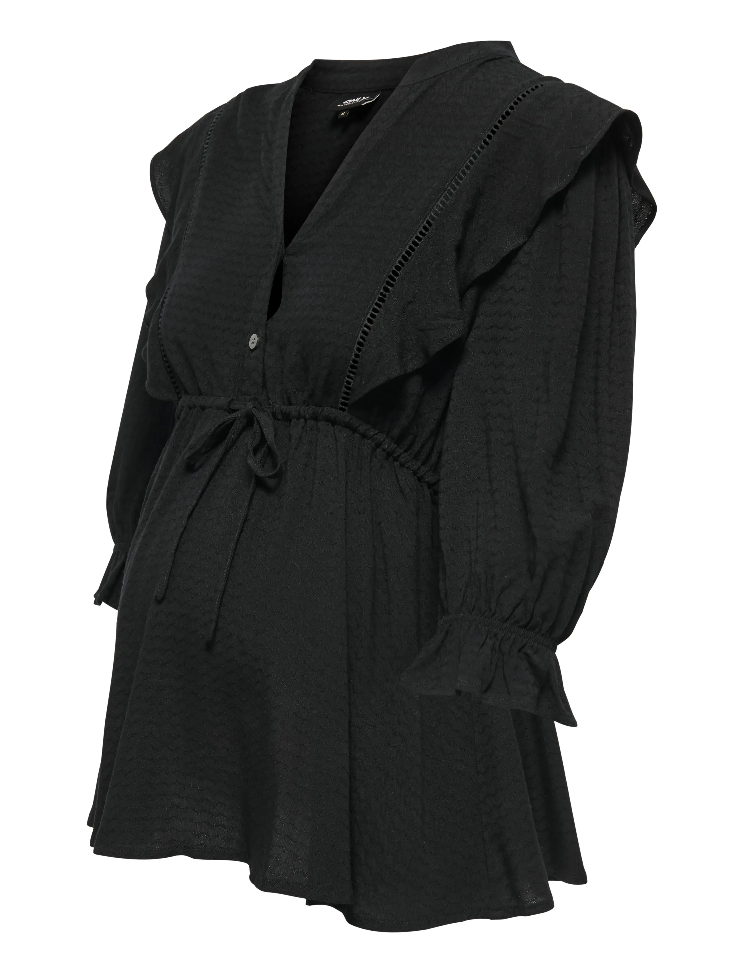 Only Maternity - OLMSALLI 2/4 V-NECK FRILL TOP WVN - long sleeved blouses - black - 3