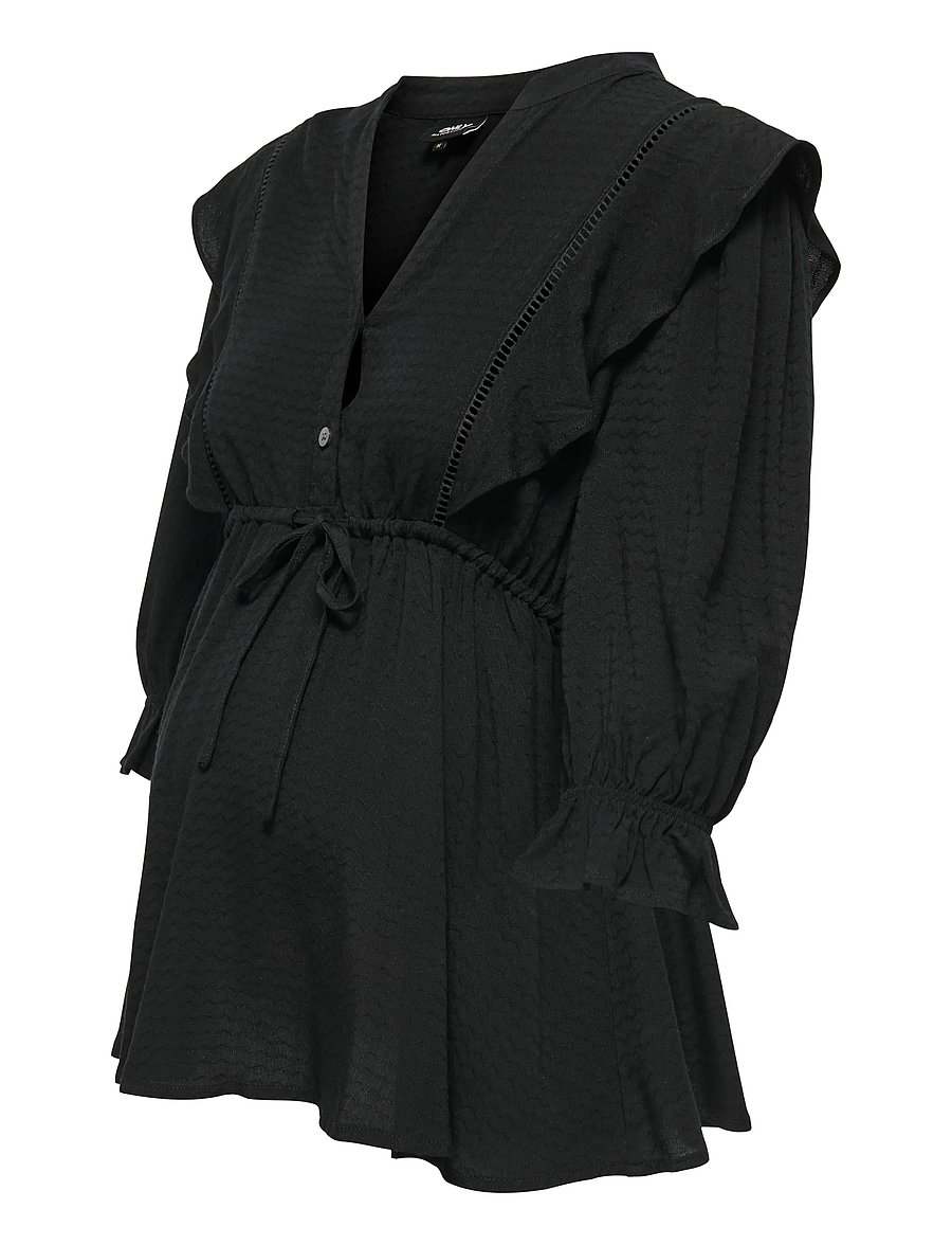 Only Maternity - OLMSALLI 2/4 V-NECK FRILL TOP WVN - långärmade blusar - black - 3