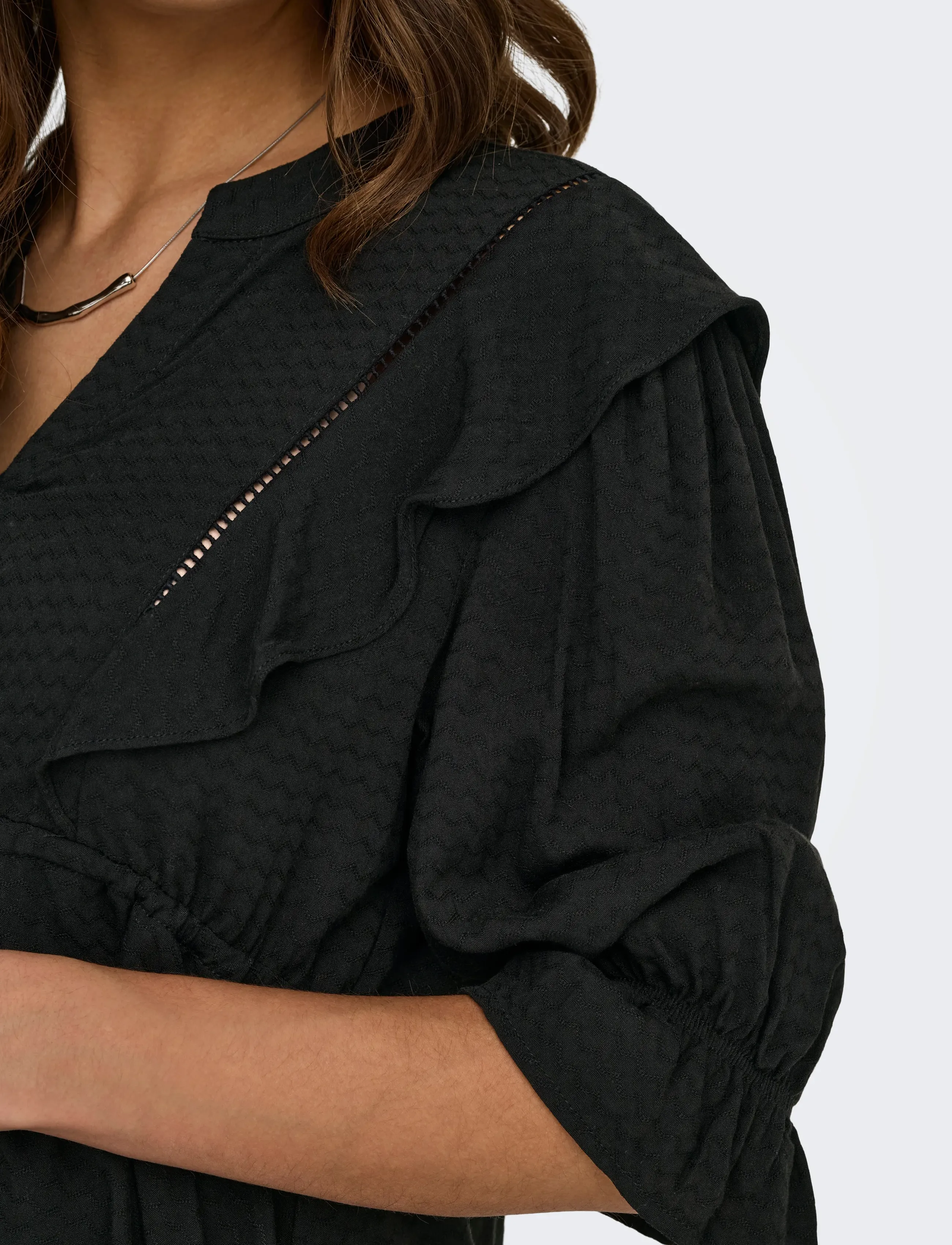 Only Maternity - OLMSALLI 2/4 V-NECK FRILL TOP WVN - long sleeved blouses - black - 4