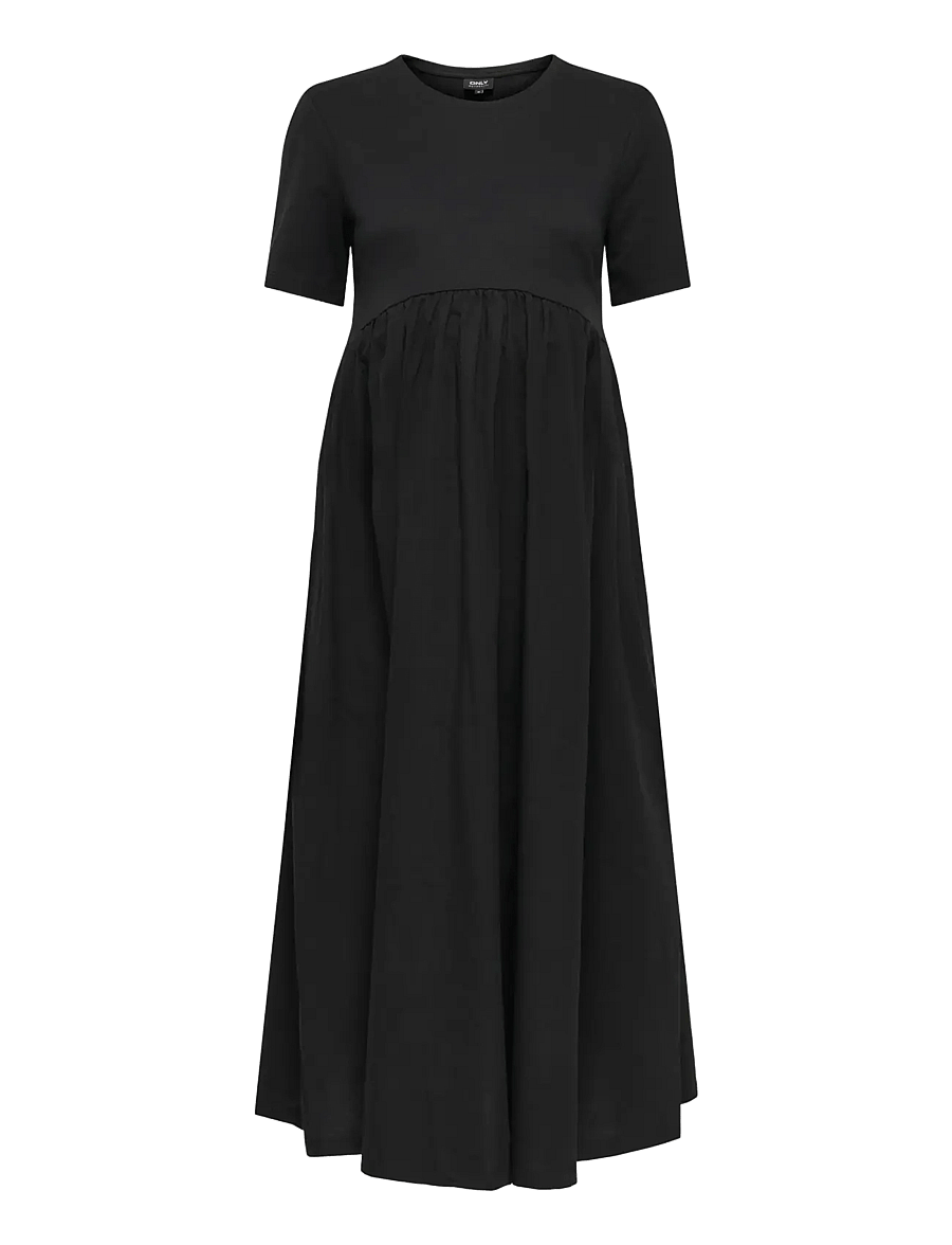 Only Maternity - OLMBLOMST S/S V-NECK CALF MIX DRESS - midi-jurken - black - 0
