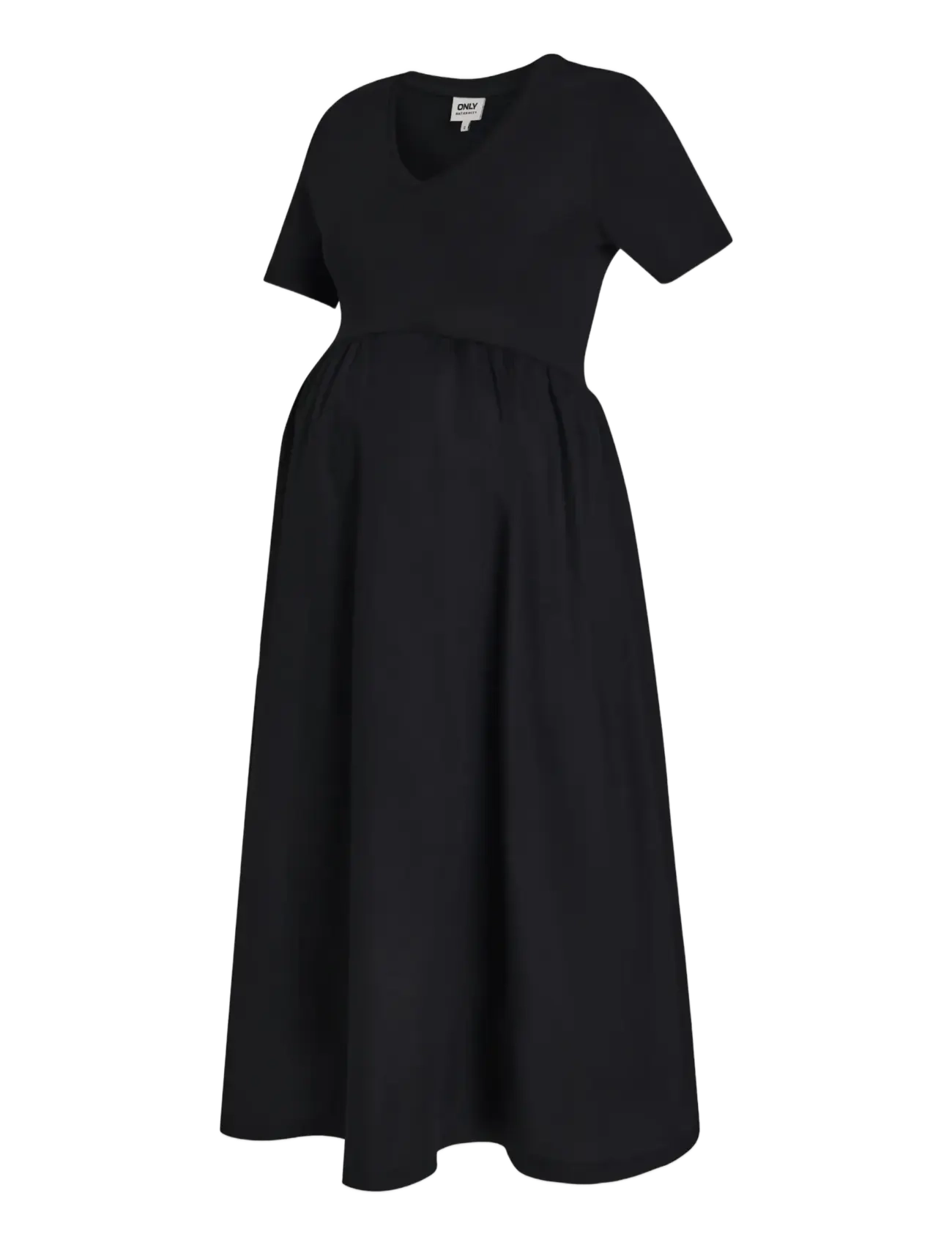 Only Maternity OLMBLOMST S/S V-NECK CALF MIX DRESS - Only Maternity - BLACK / black