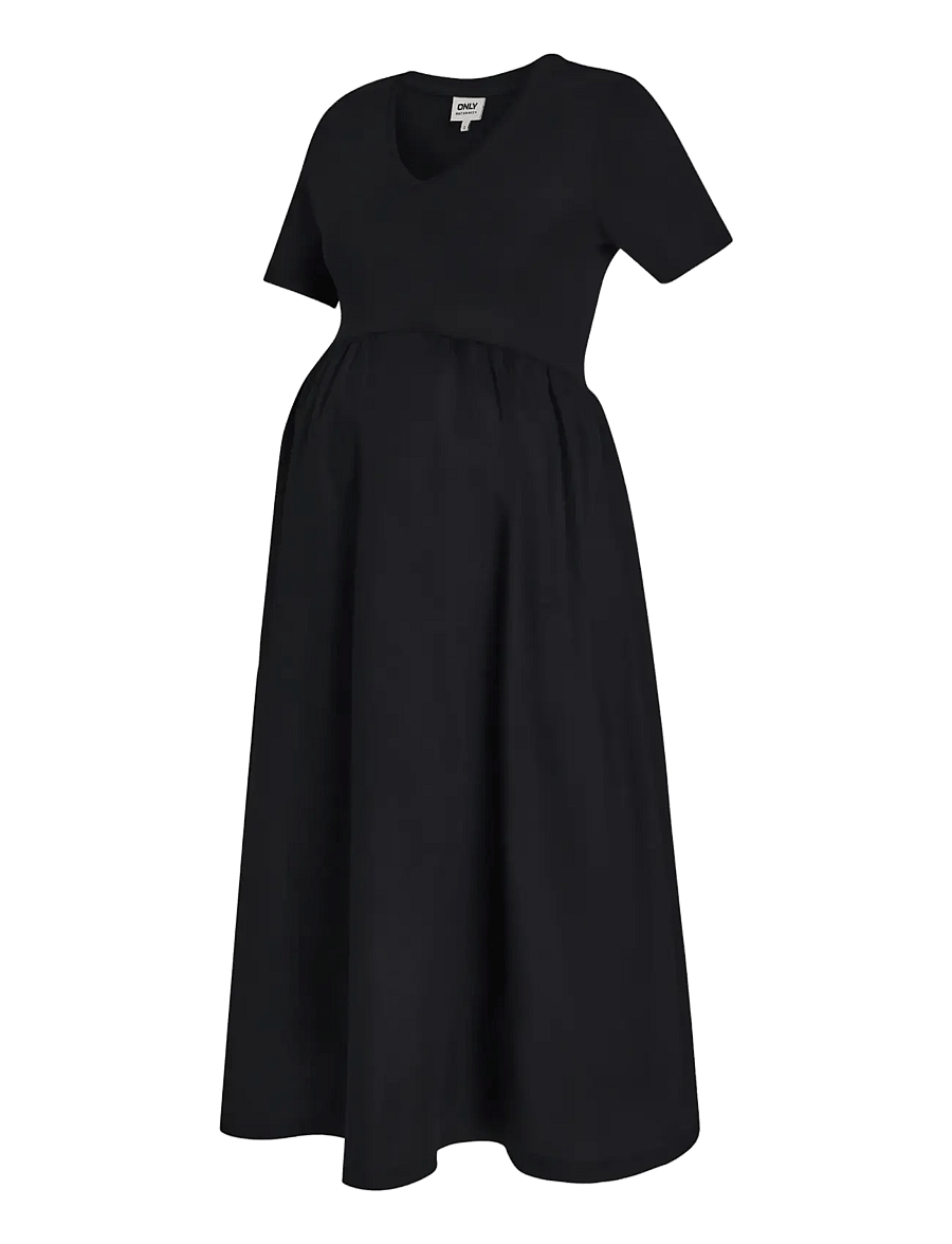 Only Maternity - OLMBLOMST S/S V-NECK CALF MIX DRESS - midi kjoler - black - 1
