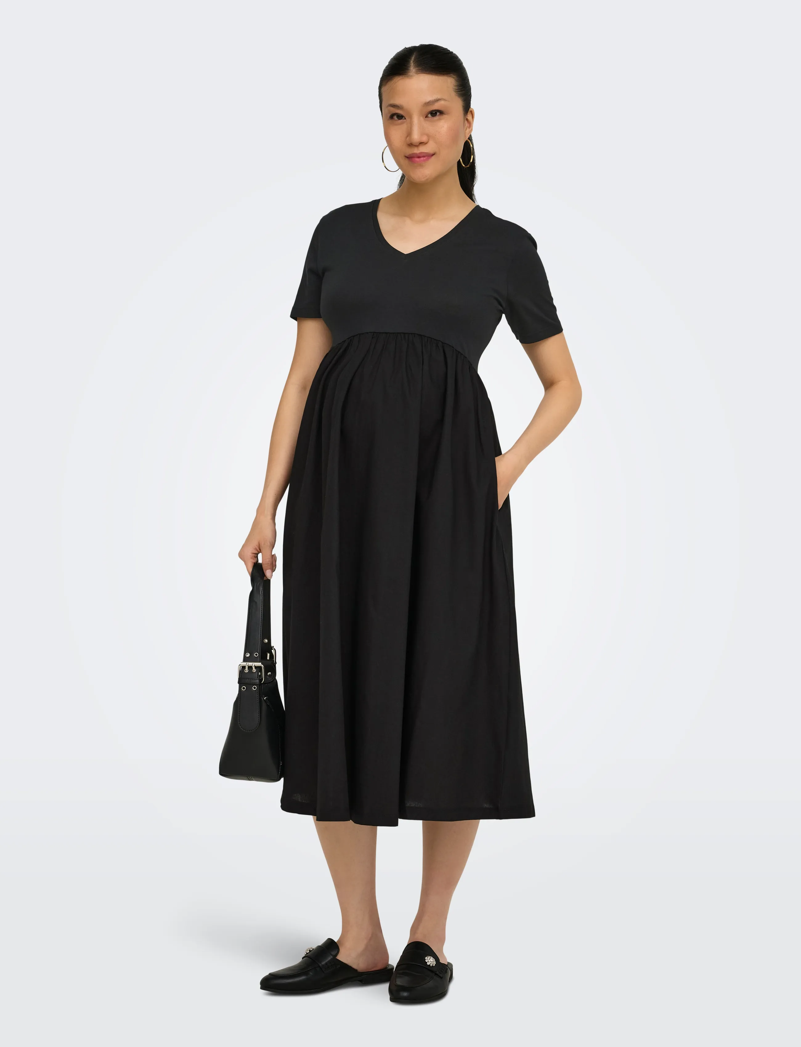 Only Maternity Olmblomst S/S V-Neck Calf Mix Dress, M, Dresses, Schwarz - Knee-length & Midi, Frauen