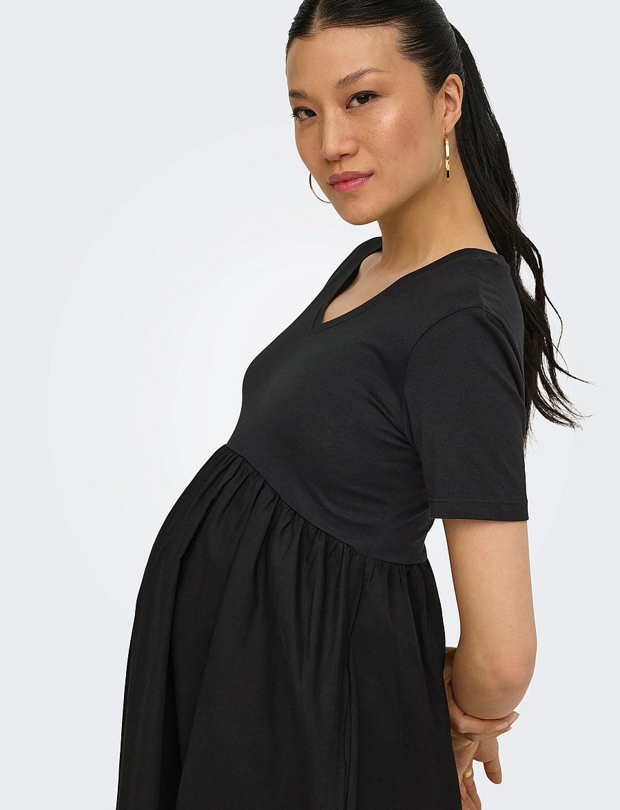 Only Maternity - OLMBLOMST S/S V-NECK CALF MIX DRESS - midi kjoler - black - 5