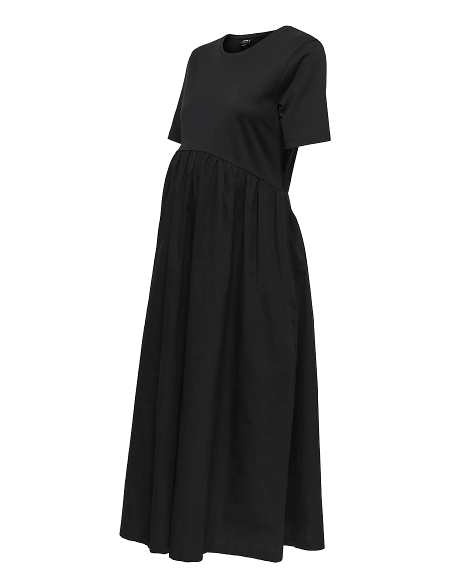 Only Maternity - OLMBLOMST S/S V-NECK CALF MIX DRESS - midi-jurken - black - 2