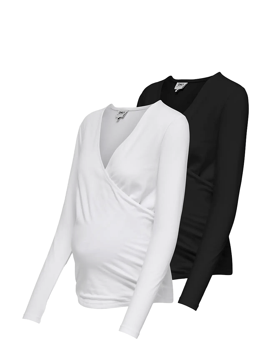 Only Maternity - OLMJOY L/S WRAP TOP 2-PACK JRS NOOS - langärmelige blusen - black - 1