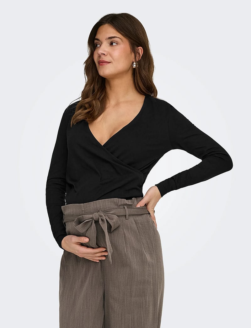 Only Maternity - OLMJOY L/S WRAP TOP 2-PACK JRS NOOS - langærmede bluser - black - 0