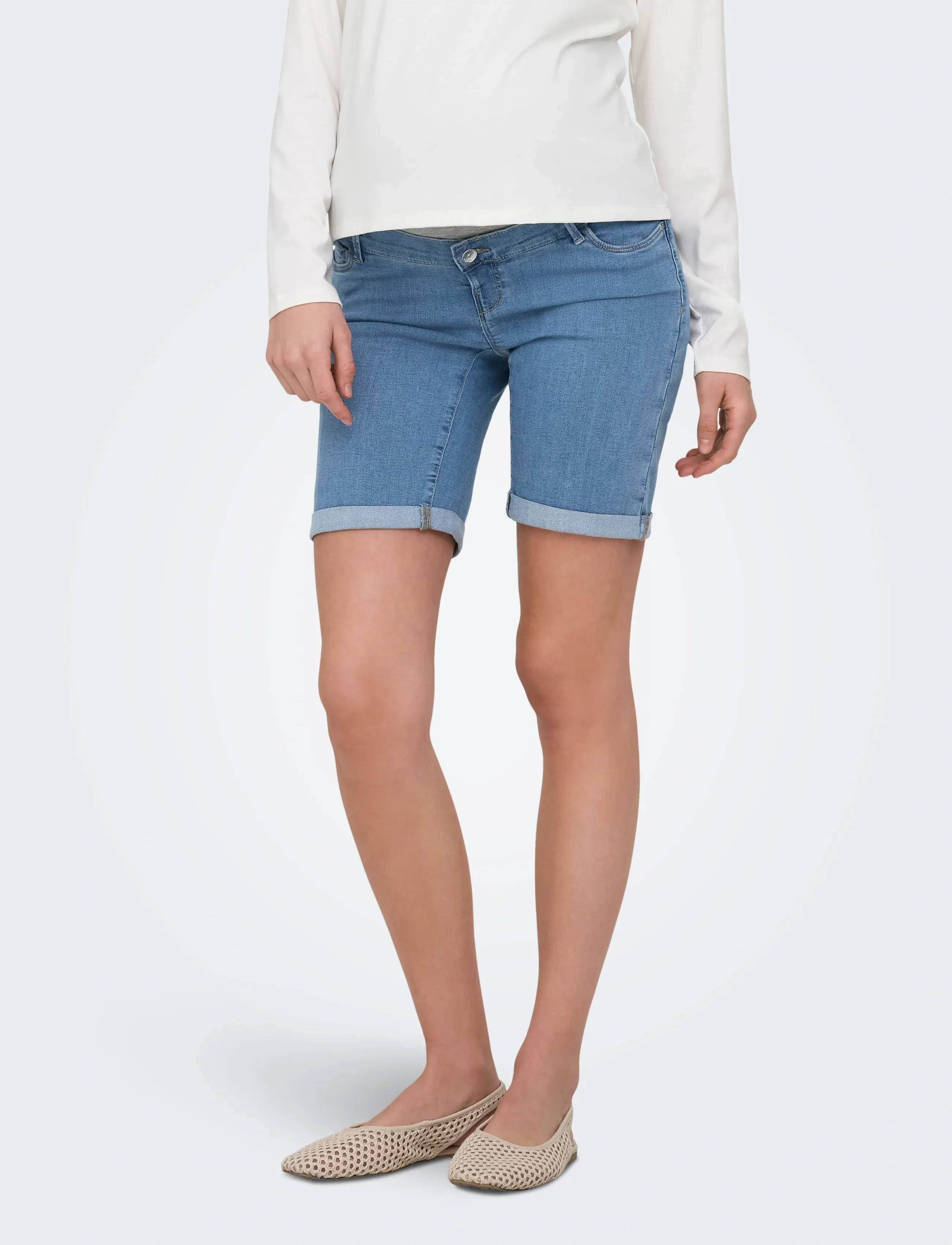 Only Maternity Olmrain Life Long Dnm Shorts Noos, L, Blue, Shorts > Denim Shorts, Dame