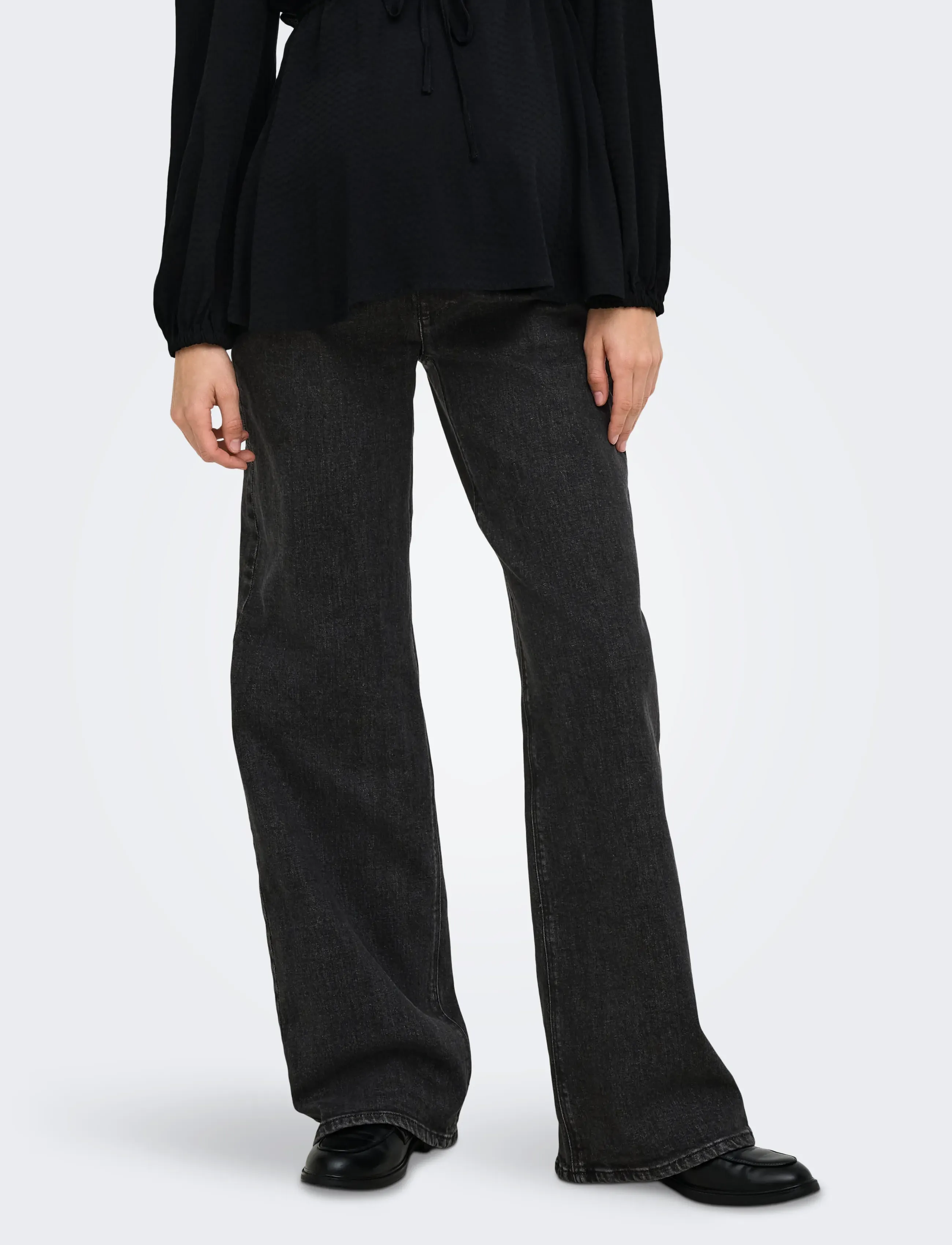 Only Maternity OLMJUICY WIDE LEG REA889 NOOS - Sirged teksad - BLACK DENIM / black