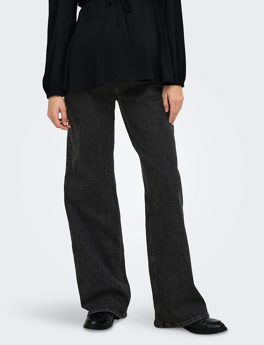 Only Maternity - OLMJUICY WIDE LEG REA889 NOOS - black denim - 0