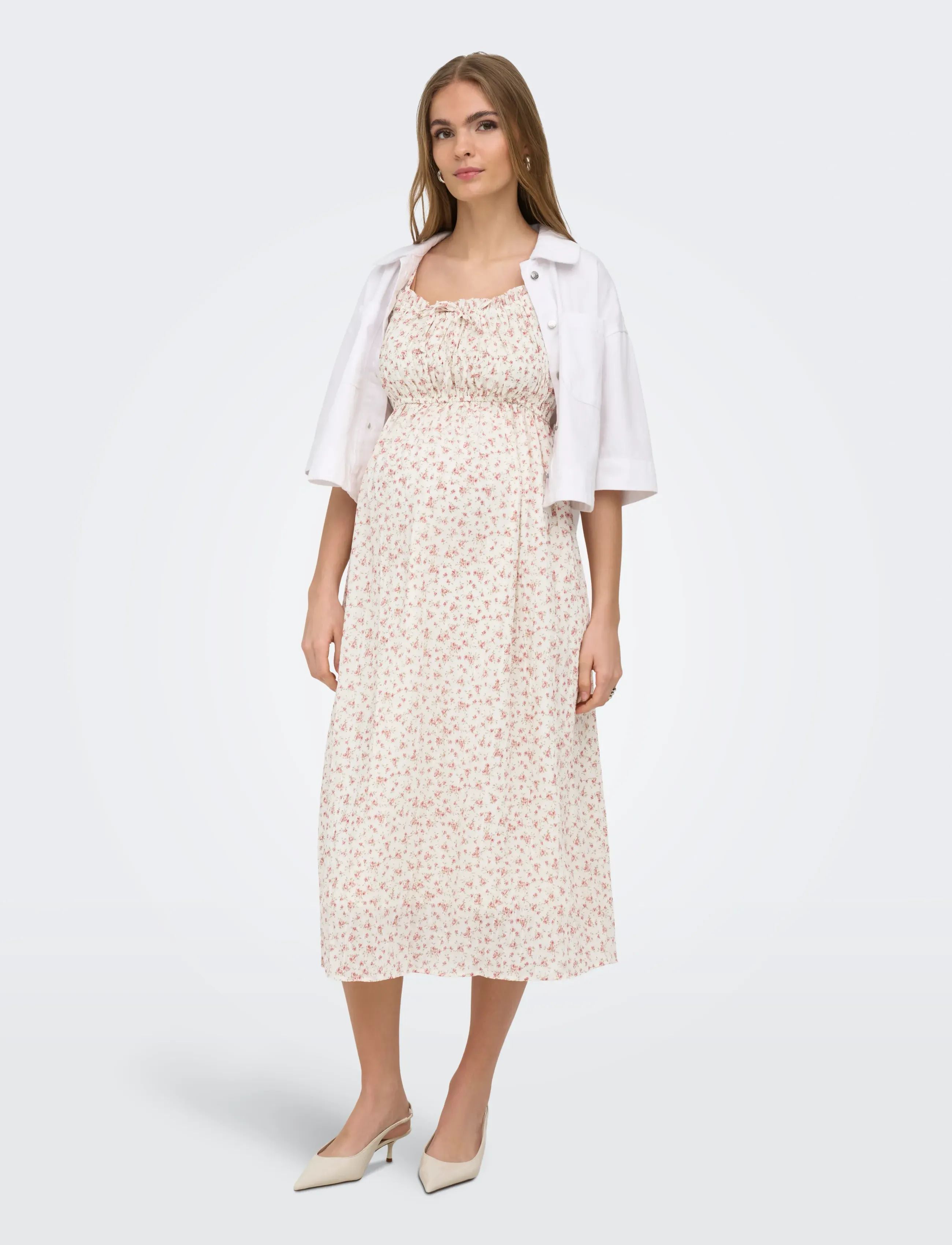 Only Maternity Olmmary Singlet Blk Dress Wvn, Kvinder, Blomstret Midi Sommerkjole, Cream, Str: L