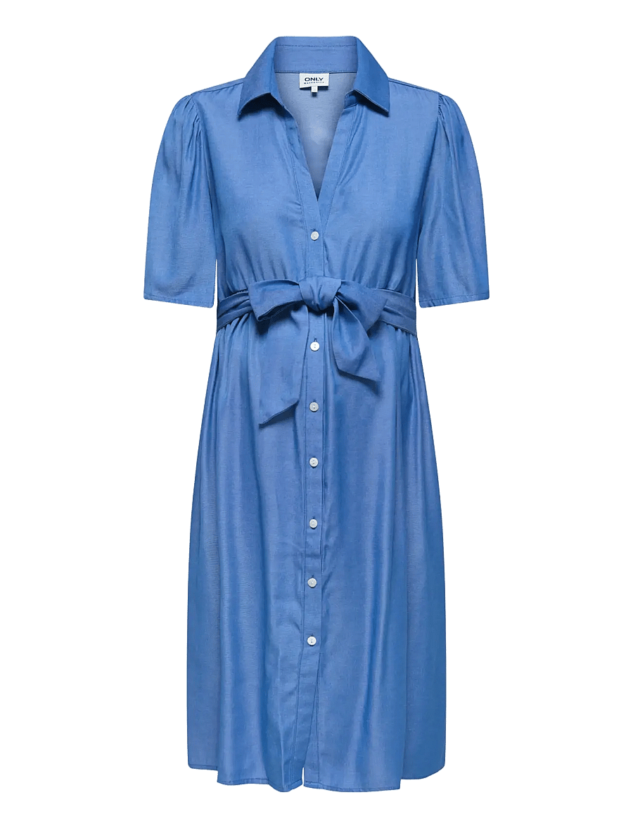 Only Maternity - OLMPANI SS SHIRT BELT ABK DRESS WVN - robes chemises - medium blue denim - 1