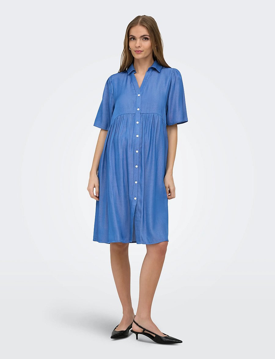Only Maternity - OLMPANI SS SHIRT BELT ABK DRESS WVN - robes chemises - medium blue denim - 5