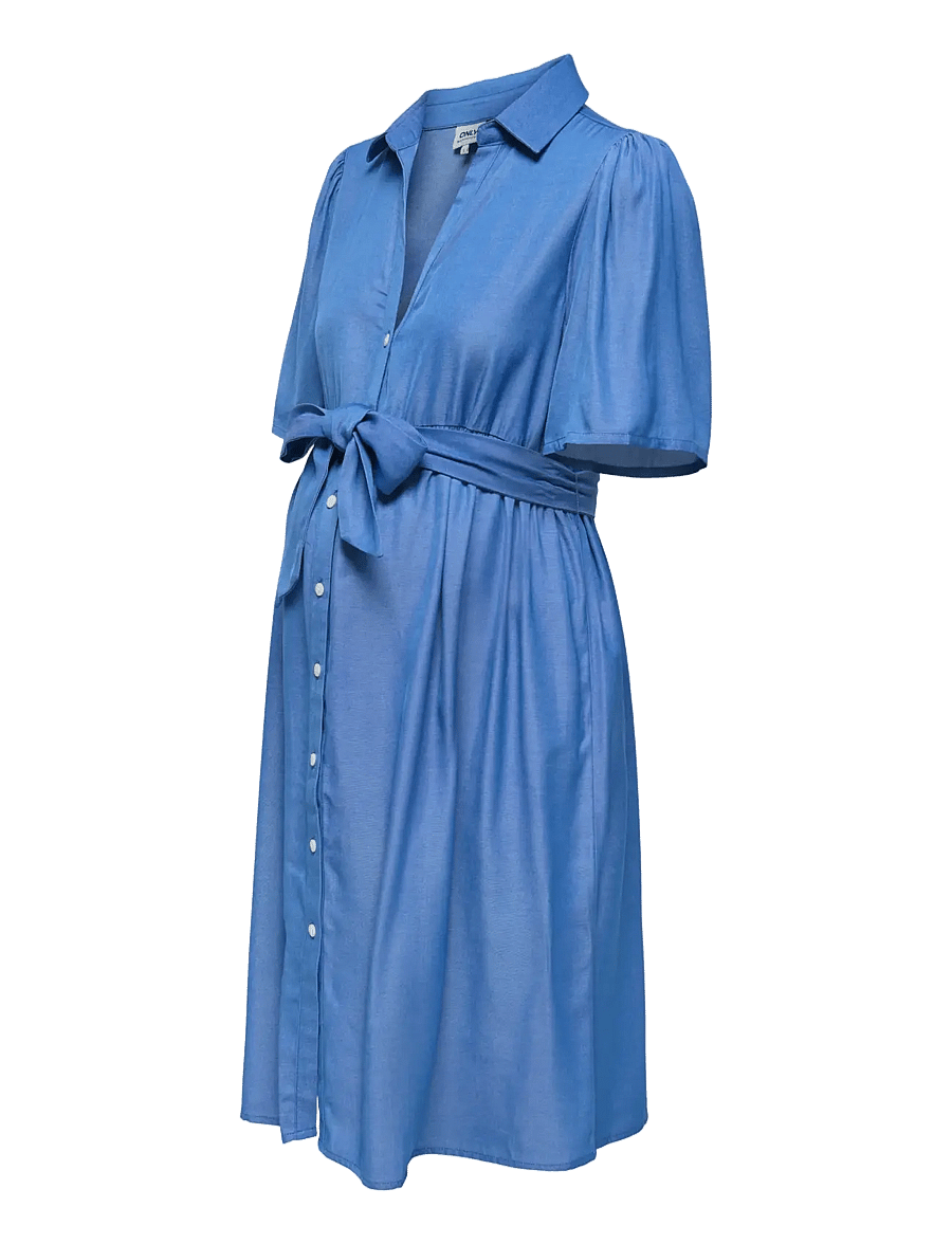 Only Maternity - OLMPANI SS SHIRT BELT ABK DRESS WVN - robes chemises - medium blue denim - 3