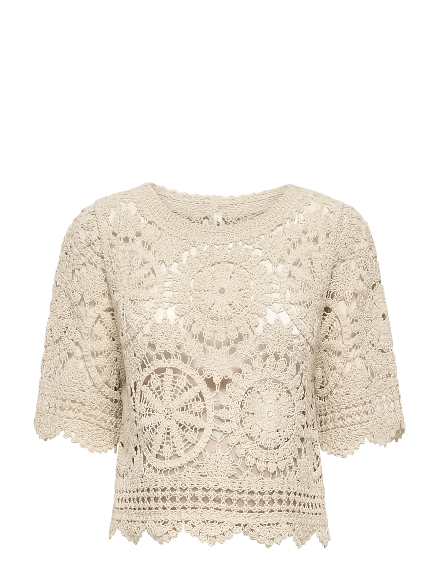 Only Maternity - OLMWATERLY S/S CROCHET O-NECK TOP KNT - t-särgid - birch - 1