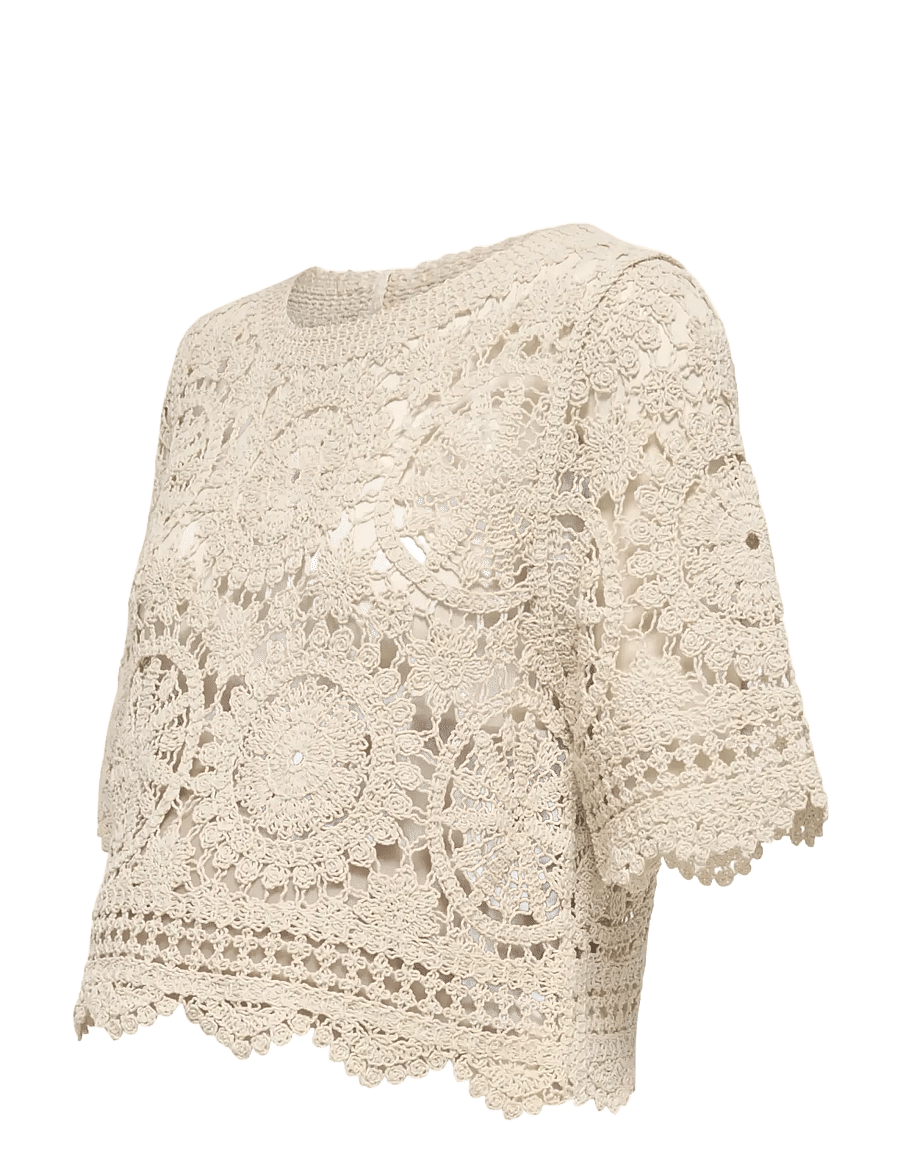 Only Maternity - OLMWATERLY S/S CROCHET O-NECK TOP KNT - t-särgid - birch - 3