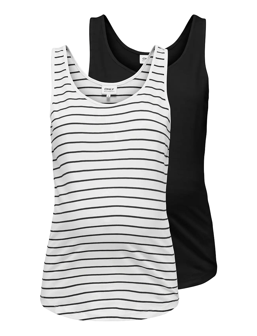 Only Maternity - OLMBLOOM S/L TANK TOP JRS 2-PACK - linnen - cloud dancer - 0