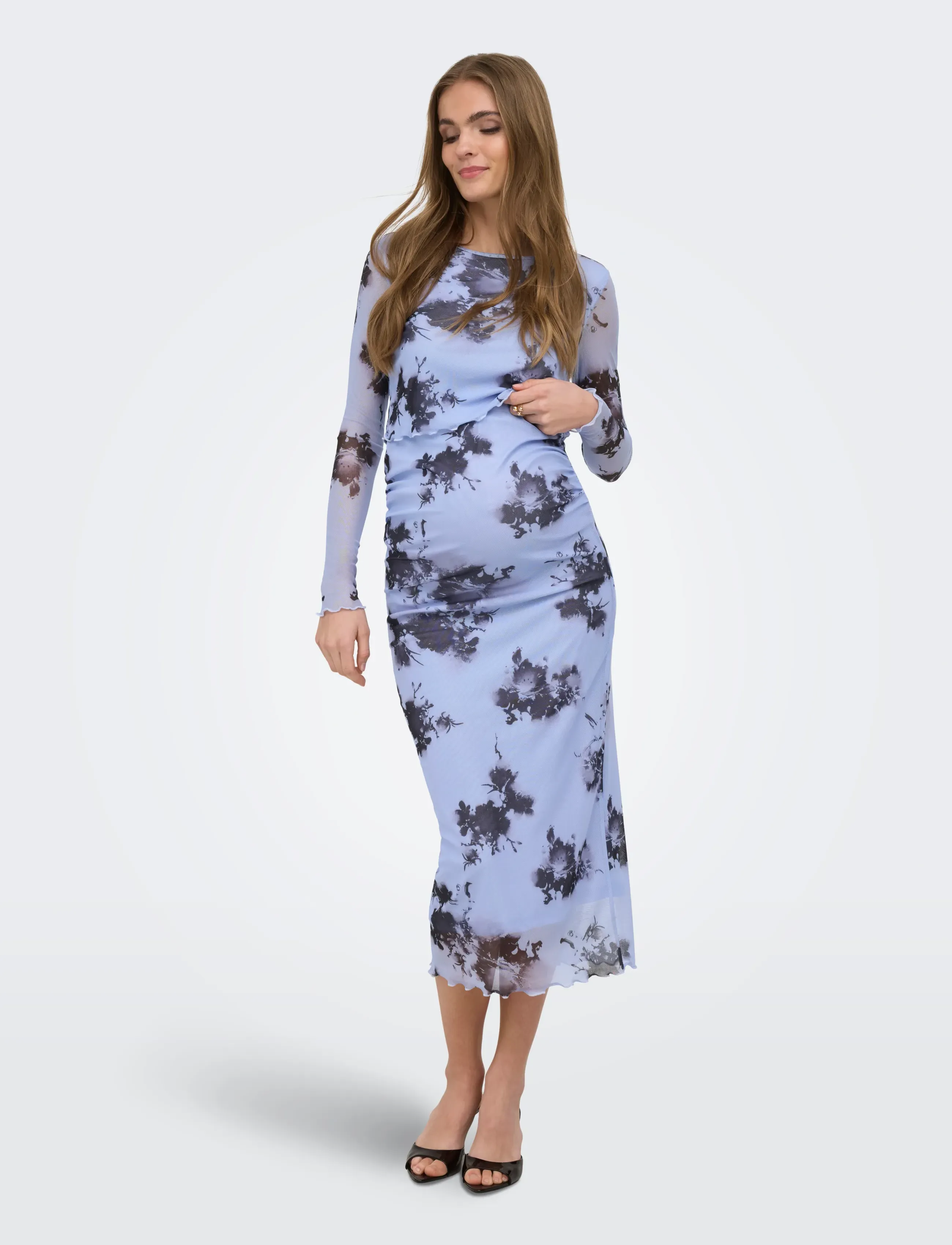 Only Maternity - OLMLOURA MESH LINE L/S O-NECK TOP JRS - crop tops - blue heron - 5