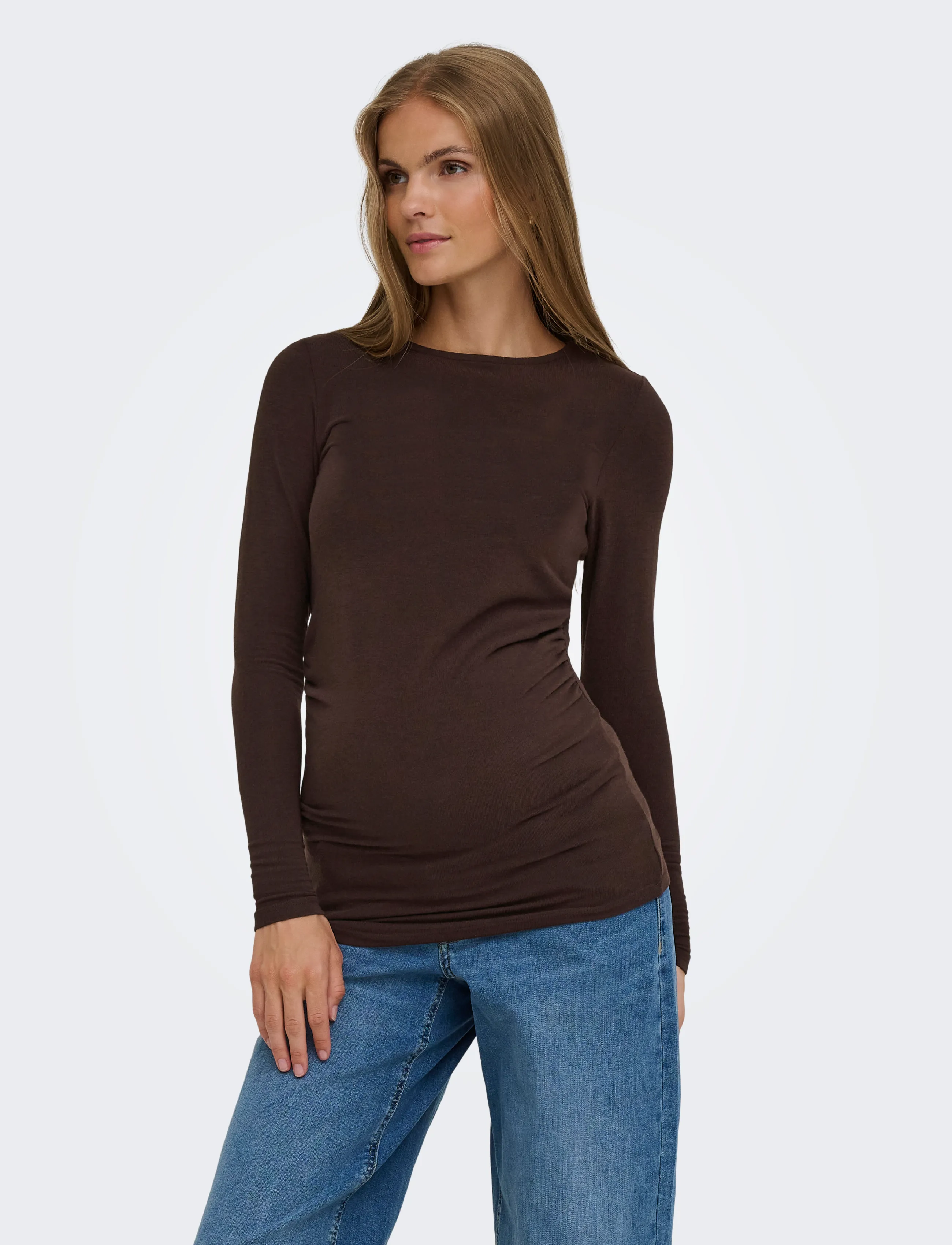 Only Maternity Olmglamour L/S Ruching Top Jrs, XL, Brown, T-Shirts & Toppe > Langærmede, Dame