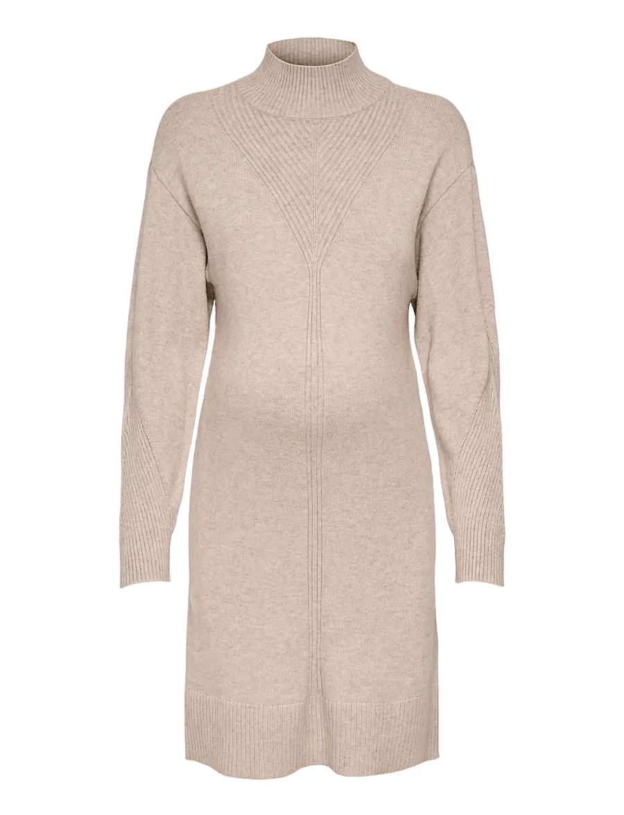 Only Maternity - OLMPRINCESS LS HIGHNECK DRESS KNT NOOS - mocha meringue - 0