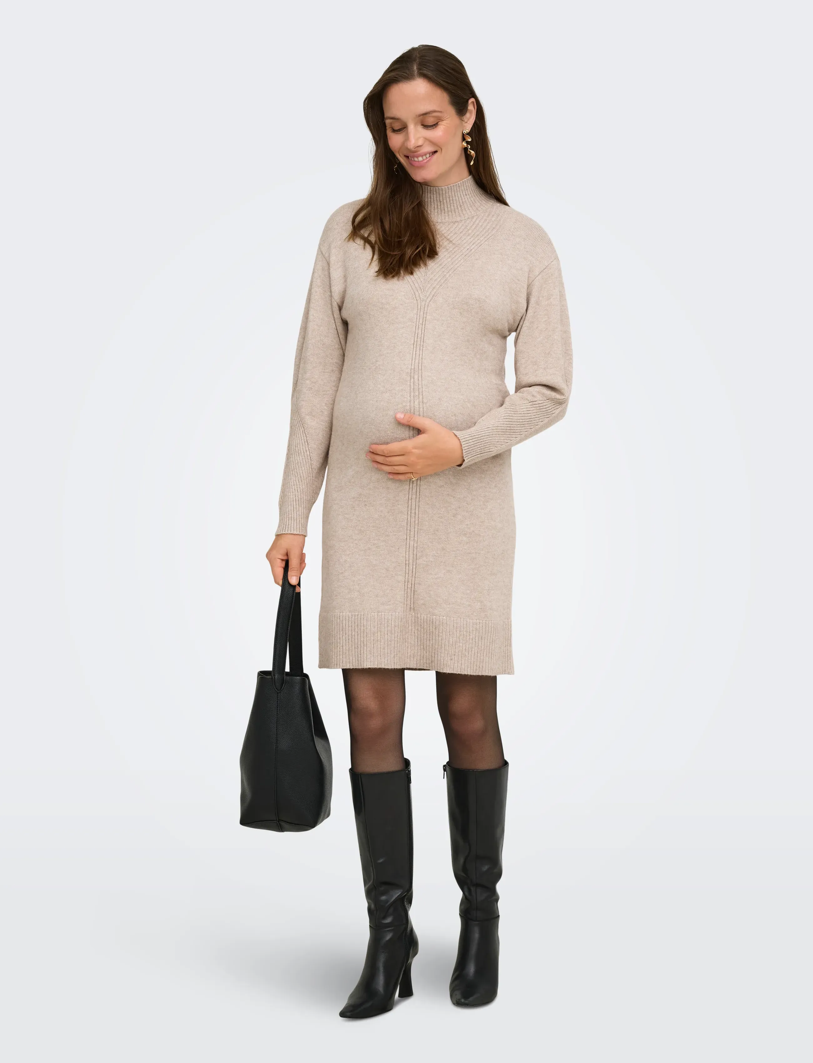 Only Maternity - OLMPRINCESS LS HIGHNECK DRESS KNT NOOS - laveste priser - mocha meringue - 5