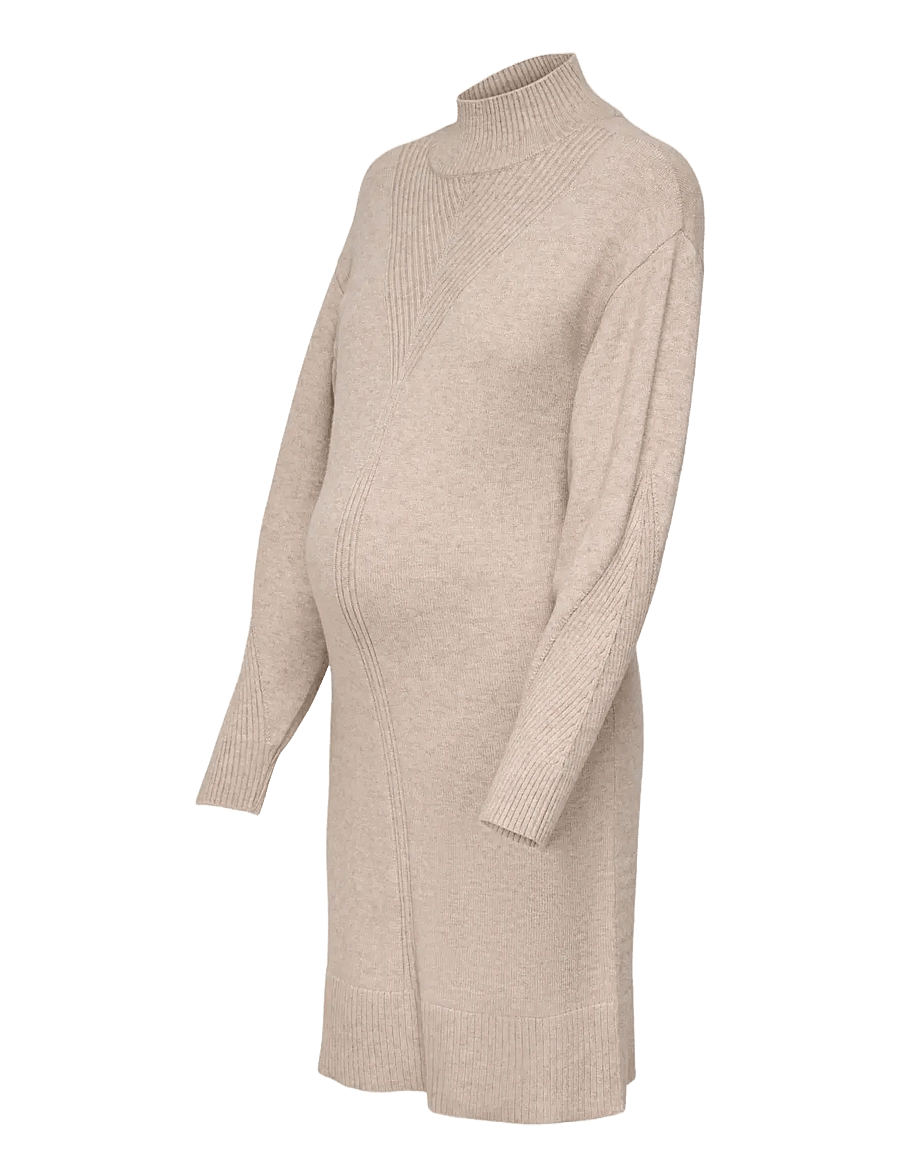 Only Maternity - OLMPRINCESS LS HIGHNECK DRESS KNT NOOS - mocha meringue - 2