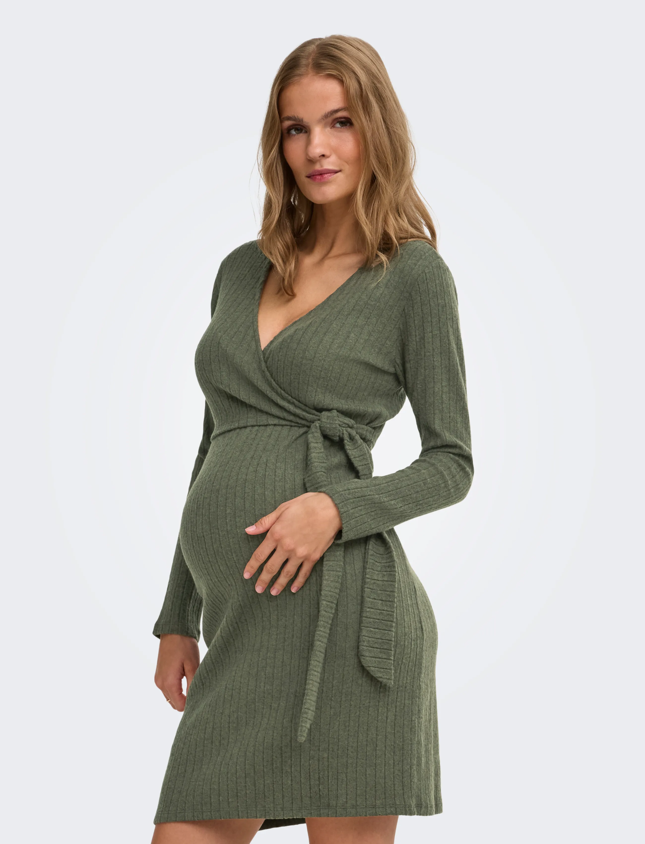 Only Maternity OLMLOLA LS WRAP TIE ABK NURS DRESS JRS - Stickade klänningar - SMOKEY OLIVE / khaki/green