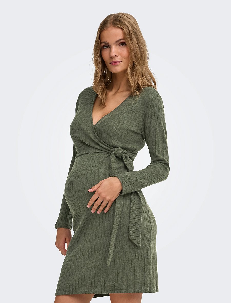 Only Maternity - OLMLOLA LS WRAP TIE ABK NURS DRESS JRS - slå-om-kjoler - smokey olive - 0