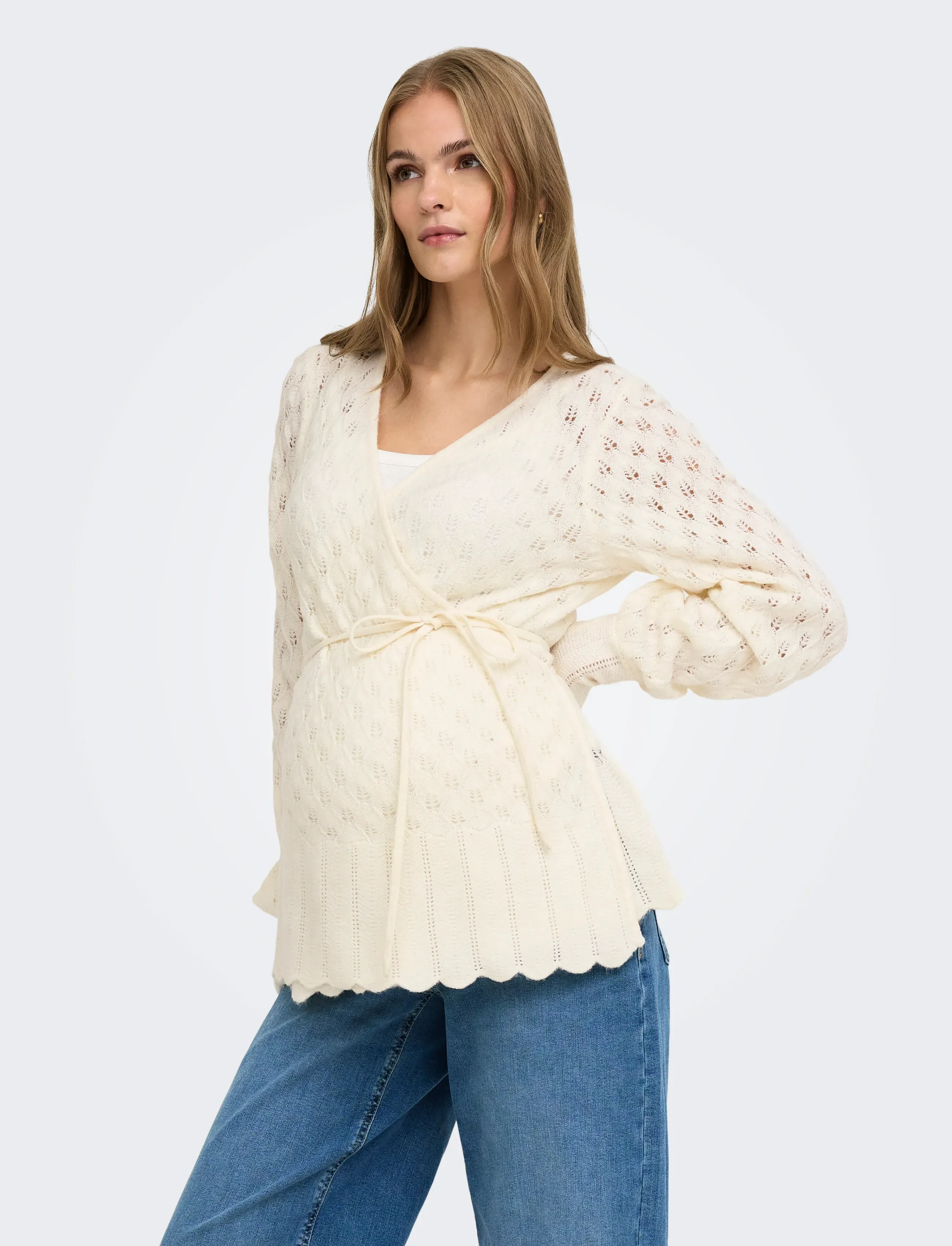 Only Maternity Olmsilla Ls Wrap Cardigan Knt, Damen, Strick Wickel Cardigan, Creme, Gr.M