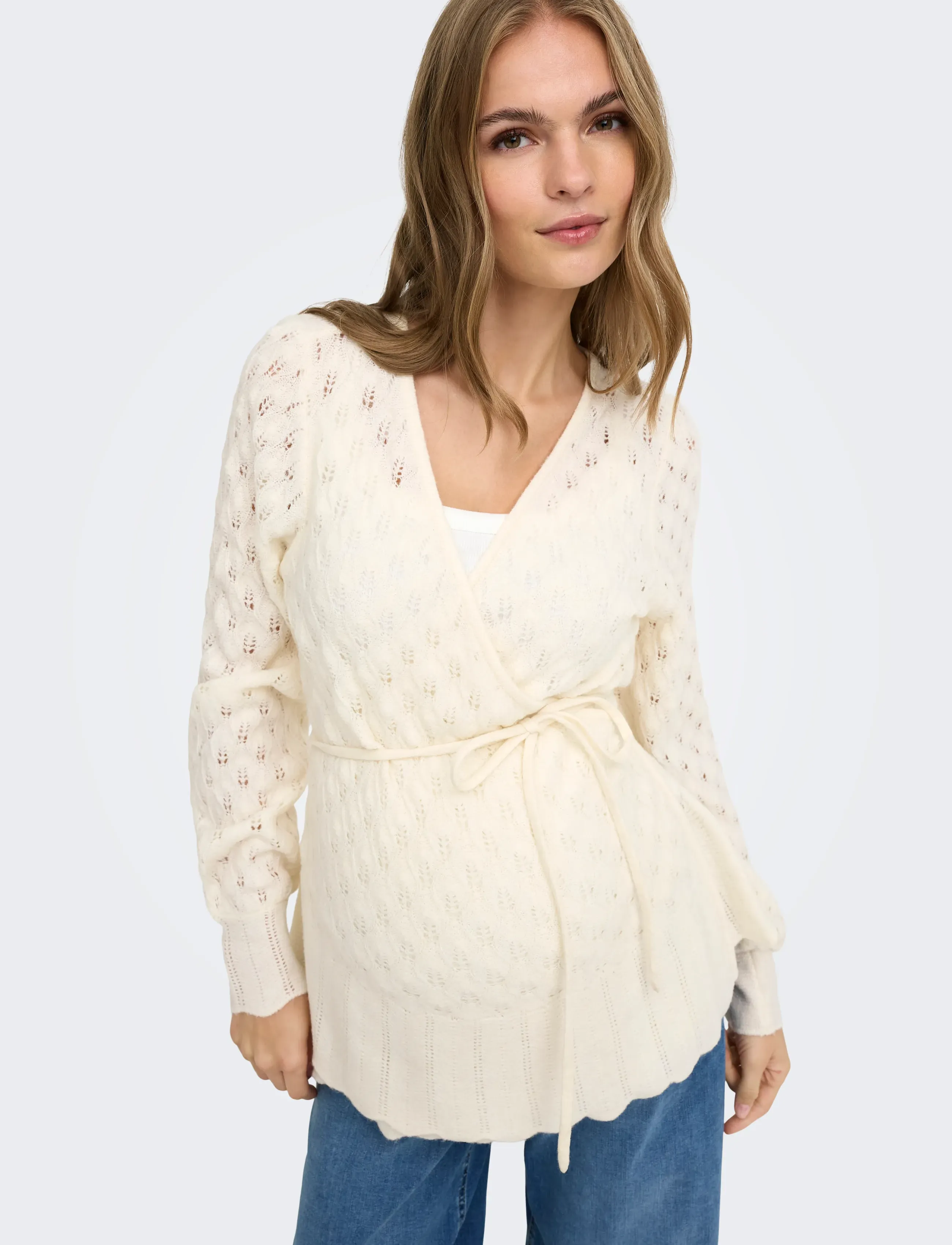 Only Maternity OLMSILLA LS WRAP CARDIGAN KNT - Fødselsdag - BIRCH / cream