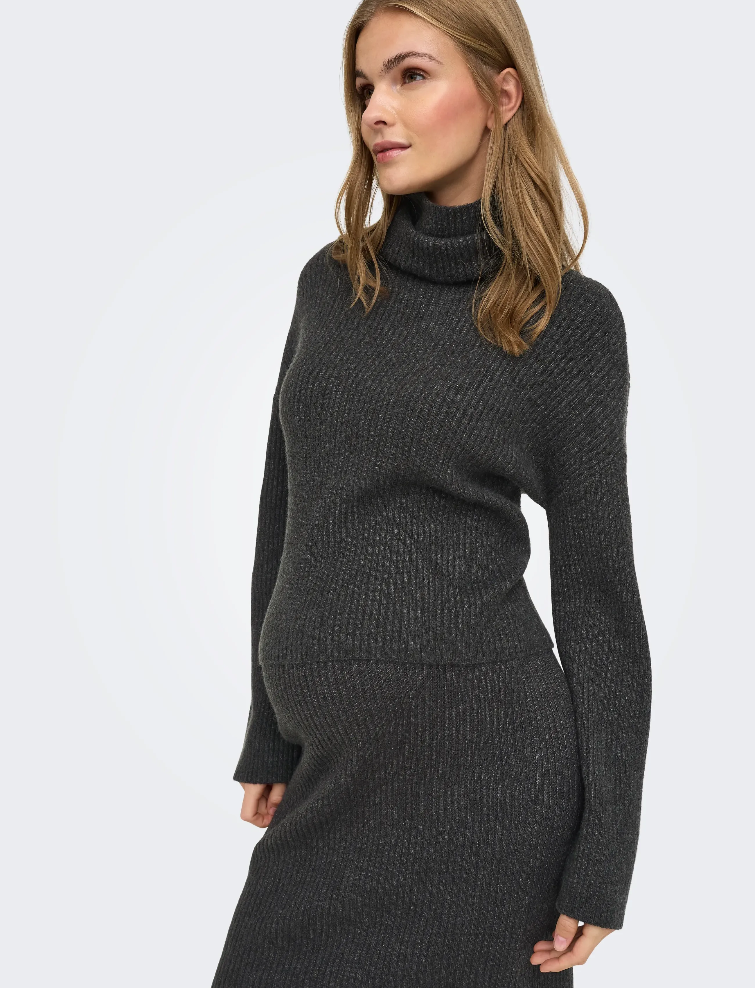 Only Maternity OLMRIBELLA L/S ROLL NECK KNT - Fødselsdag - DARK GREY MELANGE / grey