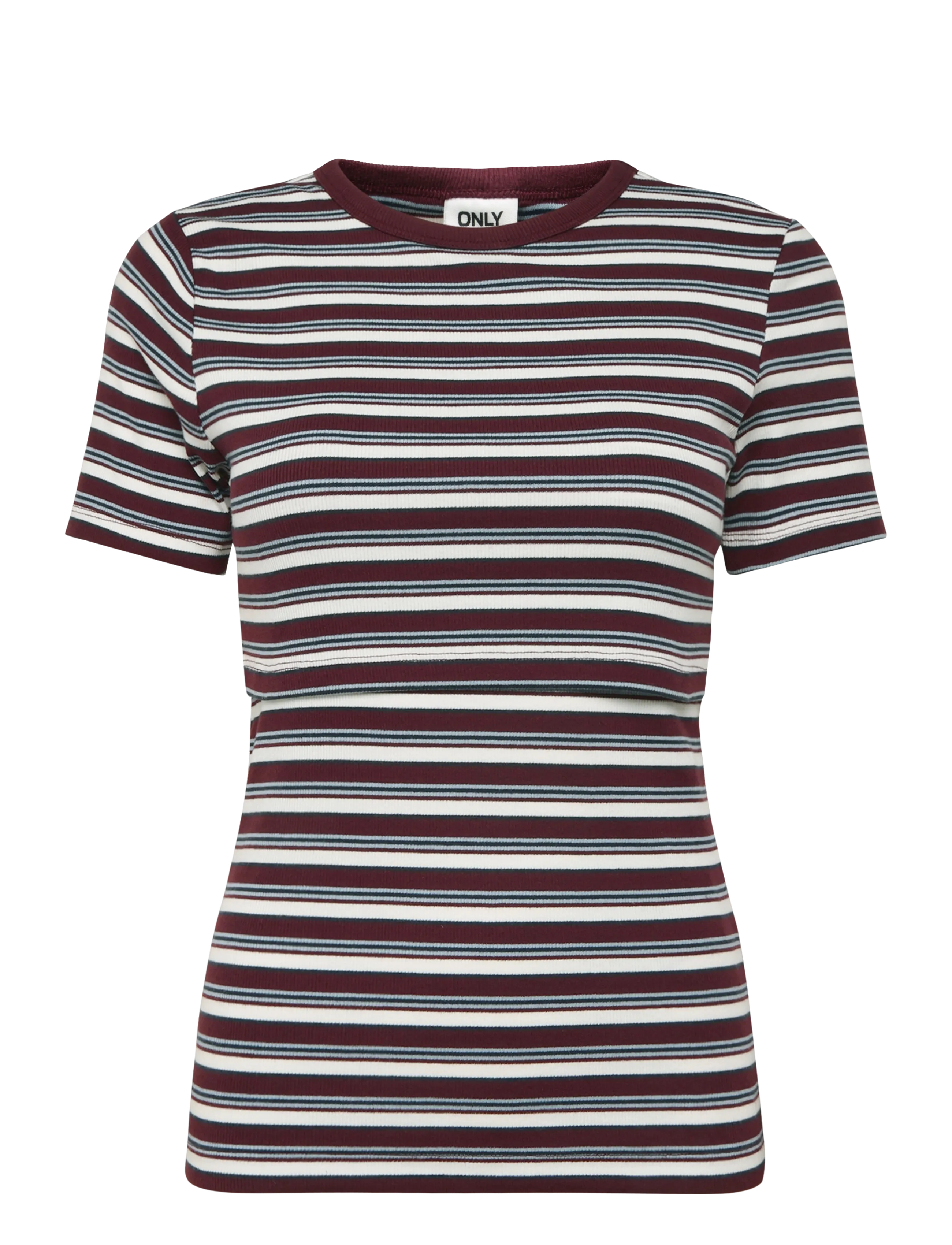 Only Maternity OLMVAL S/S O-NECK STRIPE NURSING TOP JRS - T-shirts & Toppe - FIG / burgundy