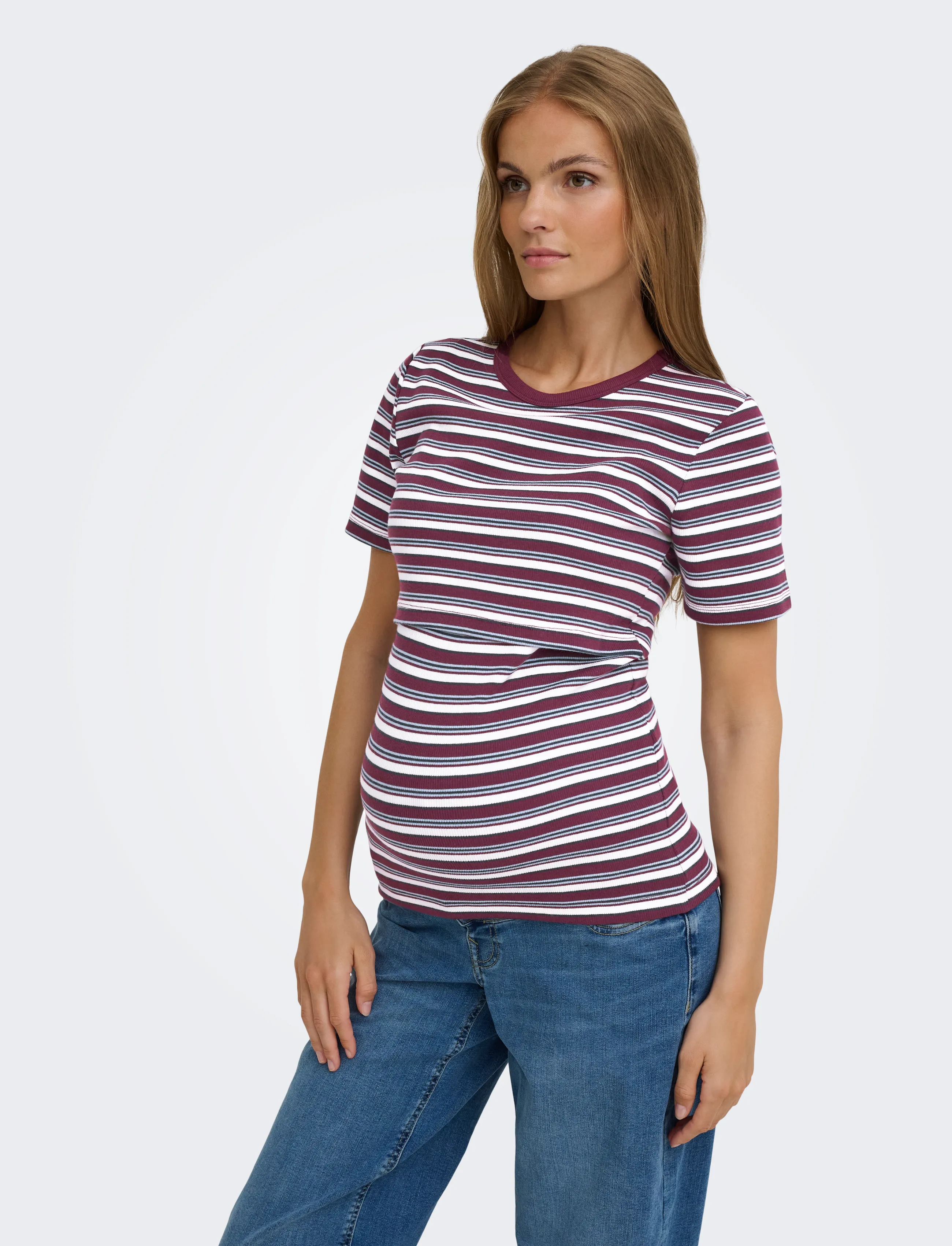 Only Maternity OLMVAL S/S O-NECK STRIPE NURSING TOP JRS - T-shirts - FIG / burgundy