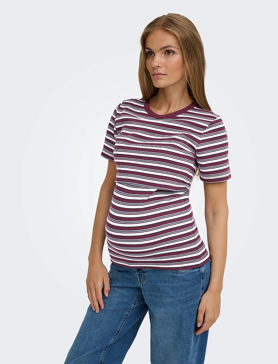 Only Maternity - OLMVAL S/S O-NECK STRIPE NURSING TOP JRS - oberteile - fig - 0