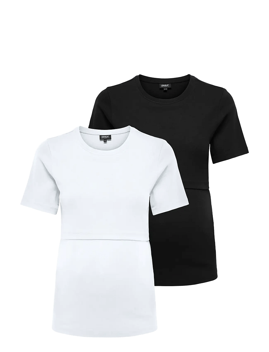 Only Maternity - OLMNIMA SS O-NECK NURSING TOP 2-PACK JRS - black - 0
