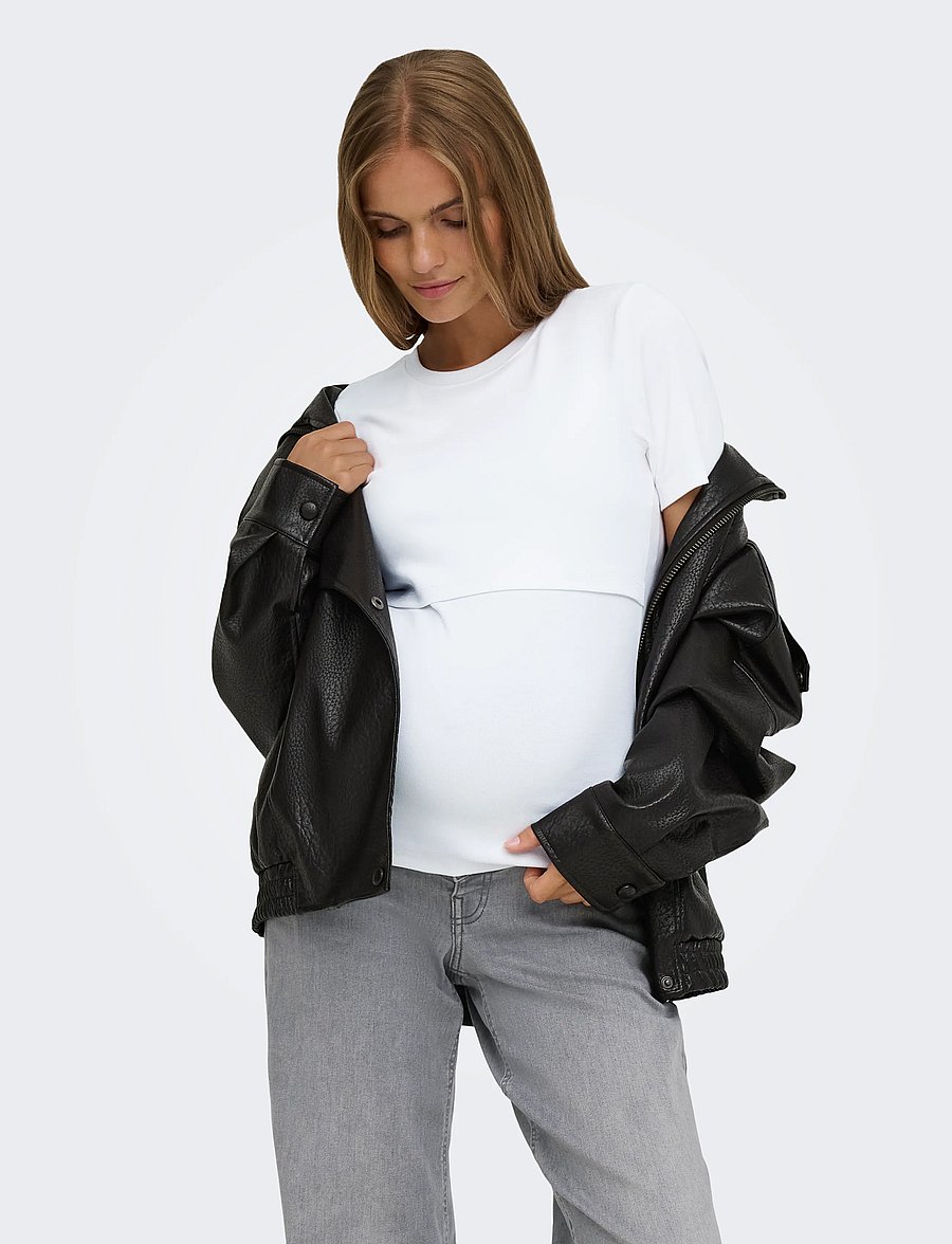 Only Maternity - OLMNIMA SS O-NECK NURSING TOP 2-PACK JRS - oberteile - black - 0