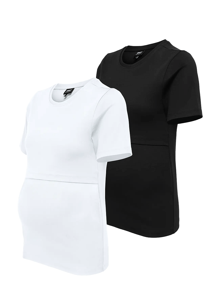 Only Maternity - OLMNIMA SS O-NECK NURSING TOP 2-PACK JRS - black - 2