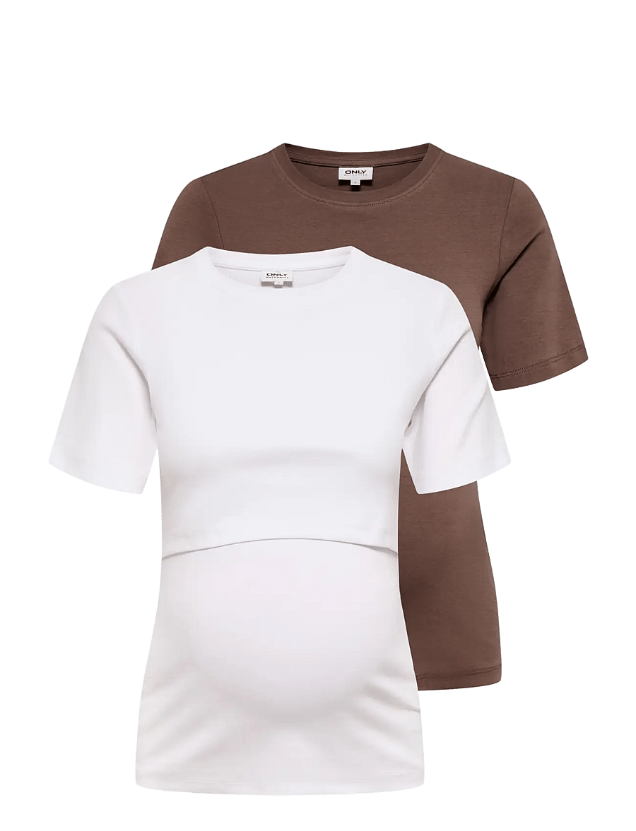Only Maternity - OLMNIMA SS O-NECK NURSING TOP 2-PACK JRS - chocolate martini - 0