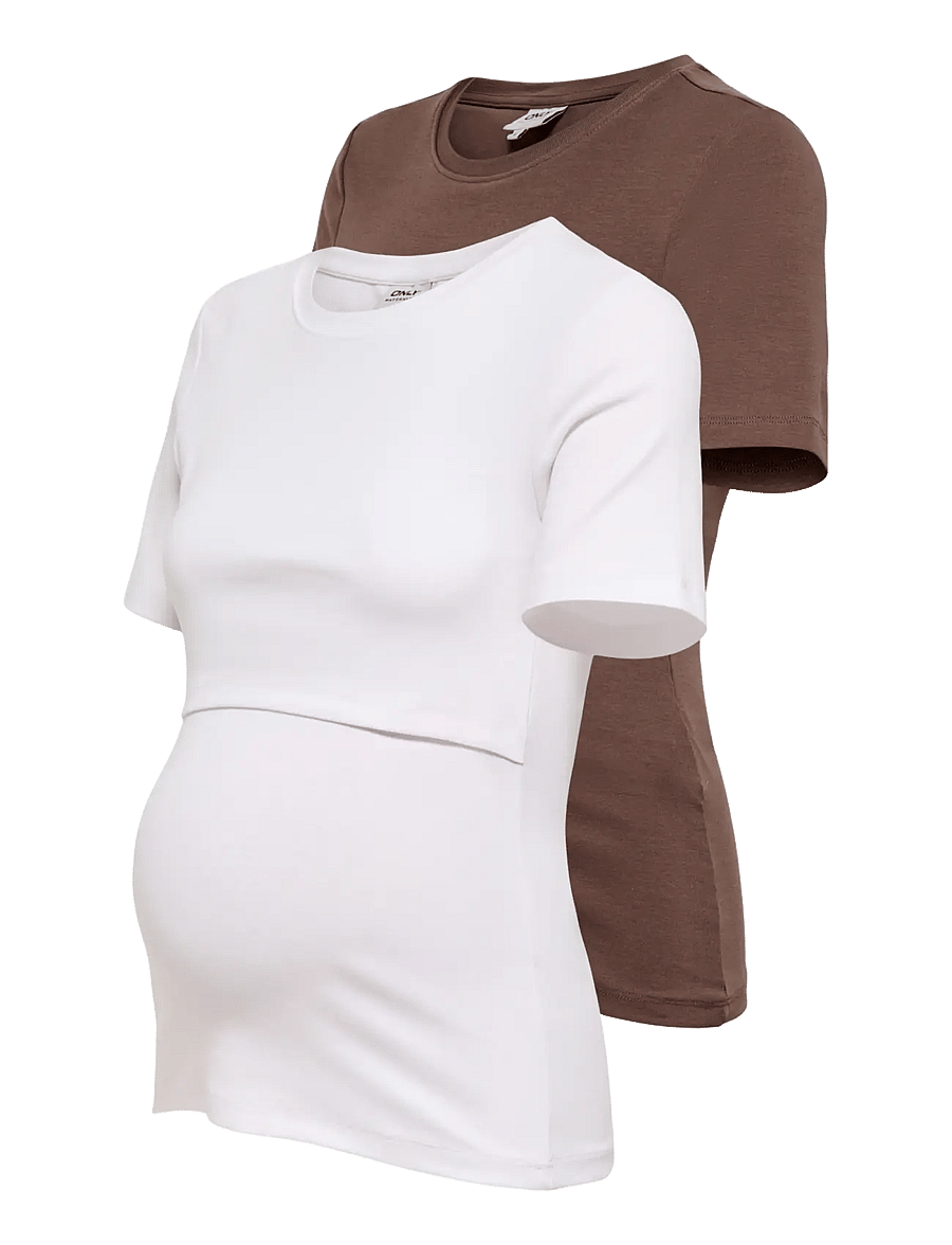 Only Maternity - OLMNIMA SS O-NECK NURSING TOP 2-PACK JRS - chocolate martini - 2