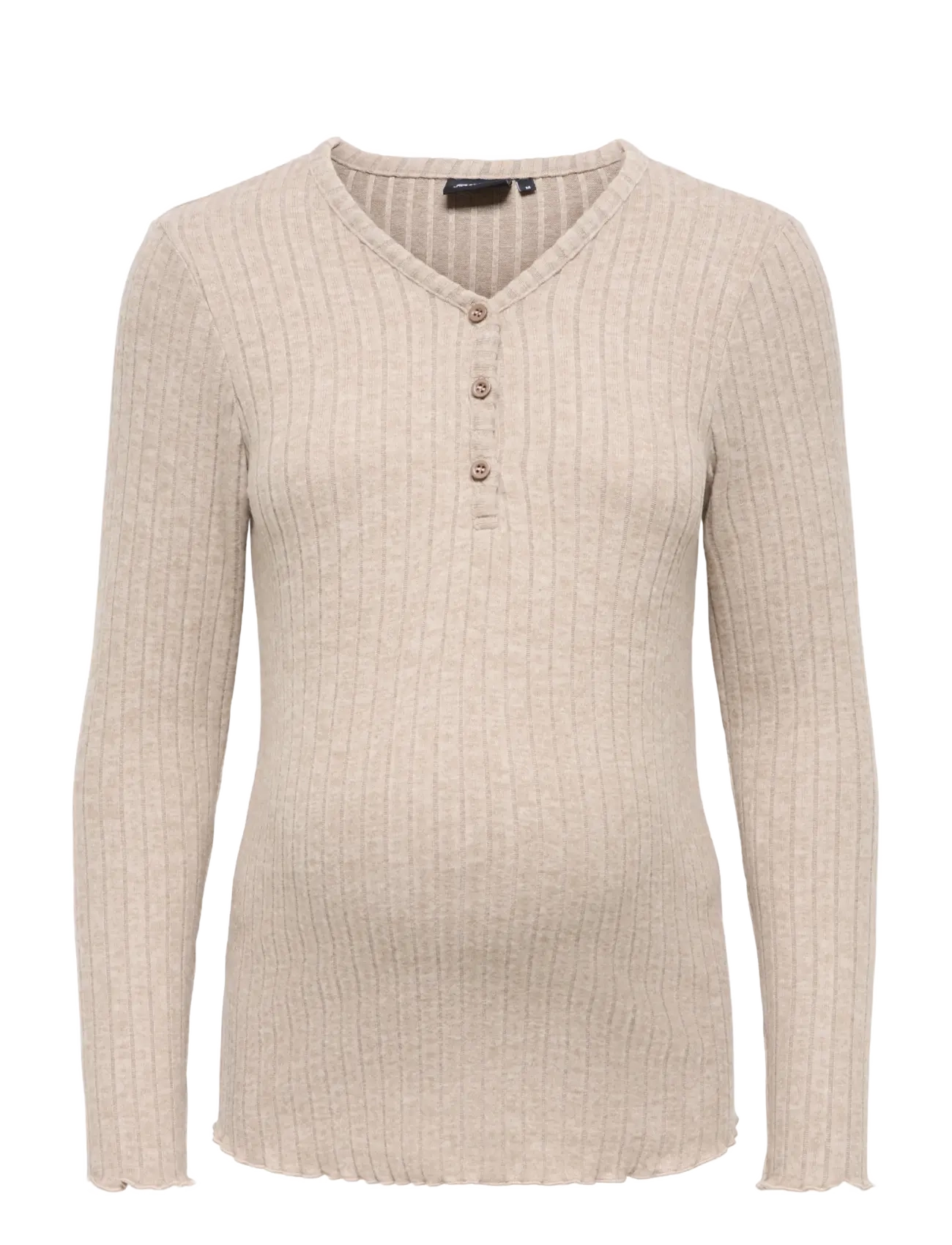 Only Maternity - OLMLOLA L/S V-NECK BTN RIB TOP JRS - long-sleeved tops - mocha meringue - 0