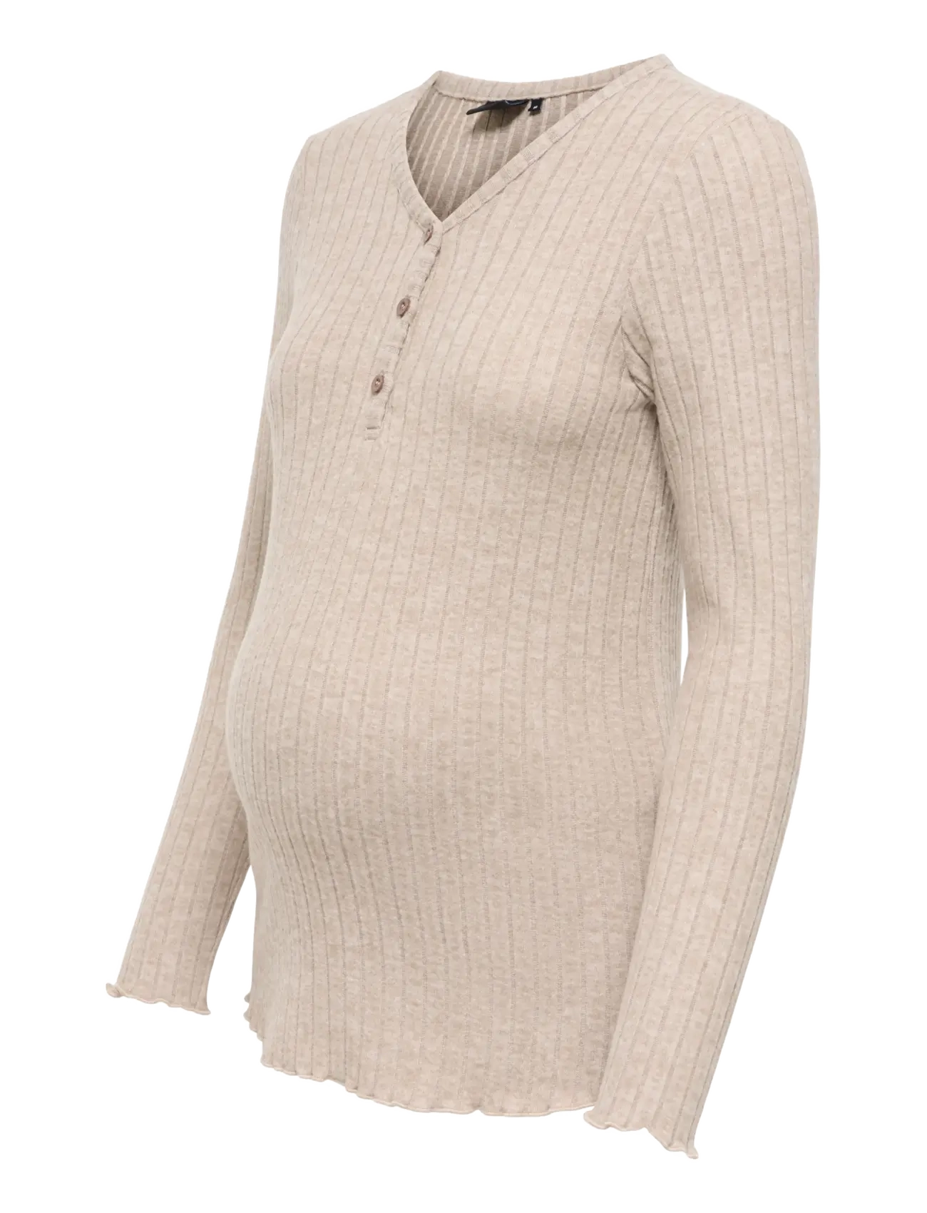 Only Maternity - OLMLOLA L/S V-NECK BTN RIB TOP JRS - long-sleeved tops - mocha meringue - 2
