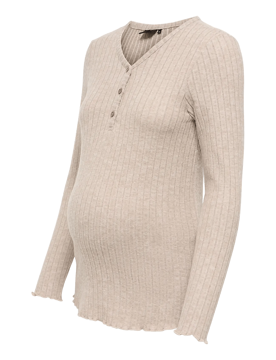 Only Maternity - OLMLOLA L/S V-NECK BTN RIB TOP JRS - long-sleeved tops - mocha meringue - 2