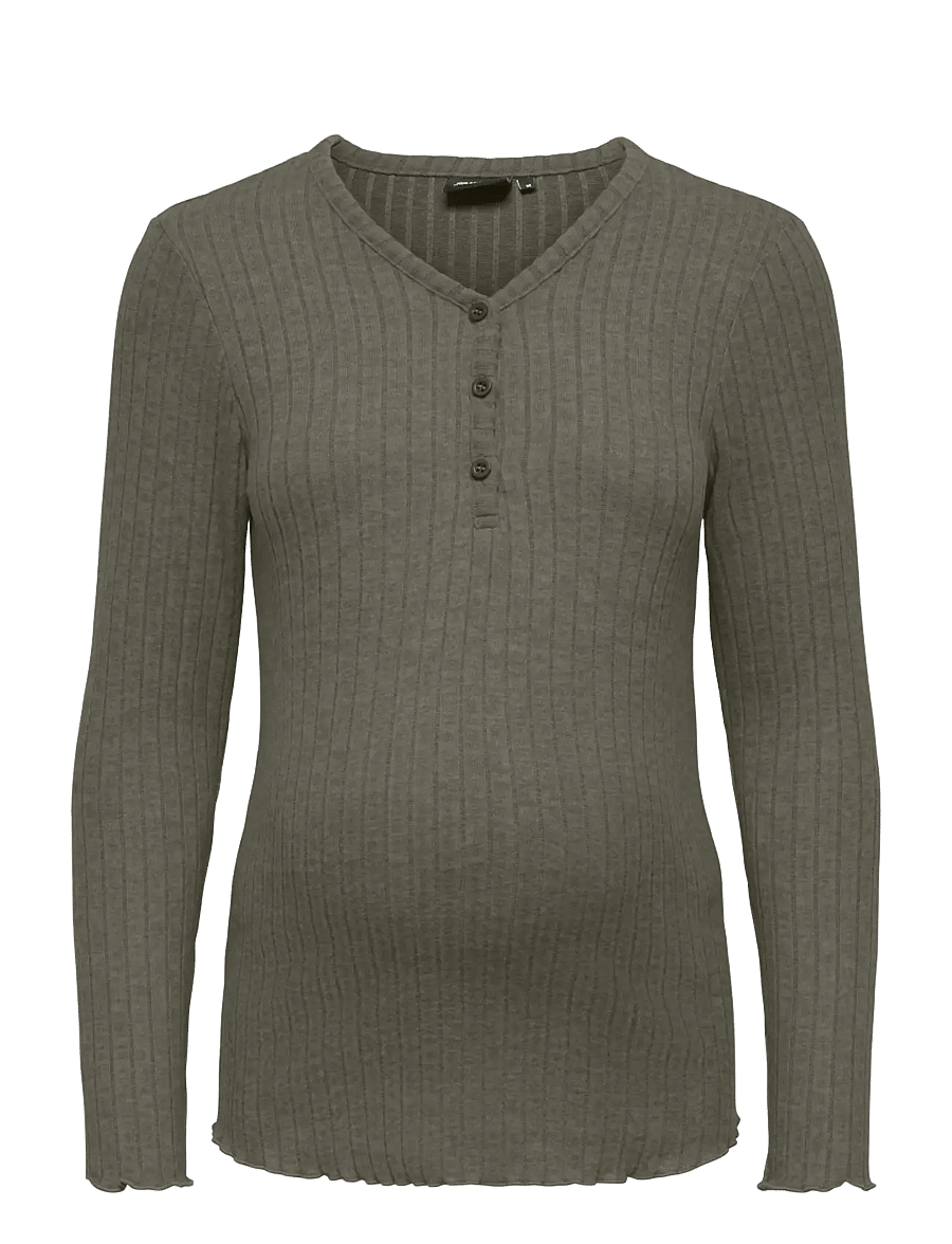 Only Maternity - OLMLOLA L/S V-NECK BTN RIB TOP JRS - smokey olive - 0